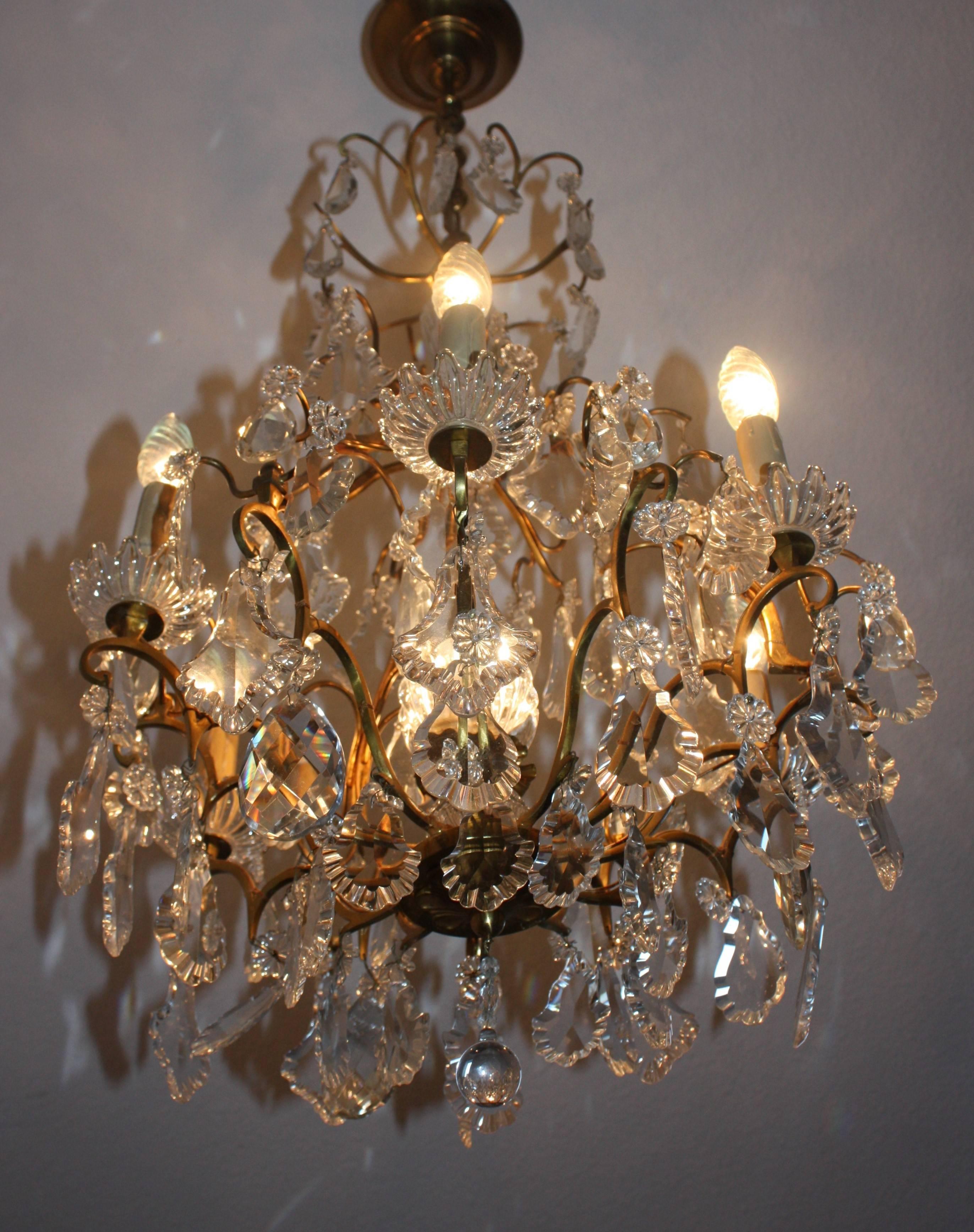 Art Deco Wonderful French Crystal and gilt Brass Chandelier, France, circa 1960s