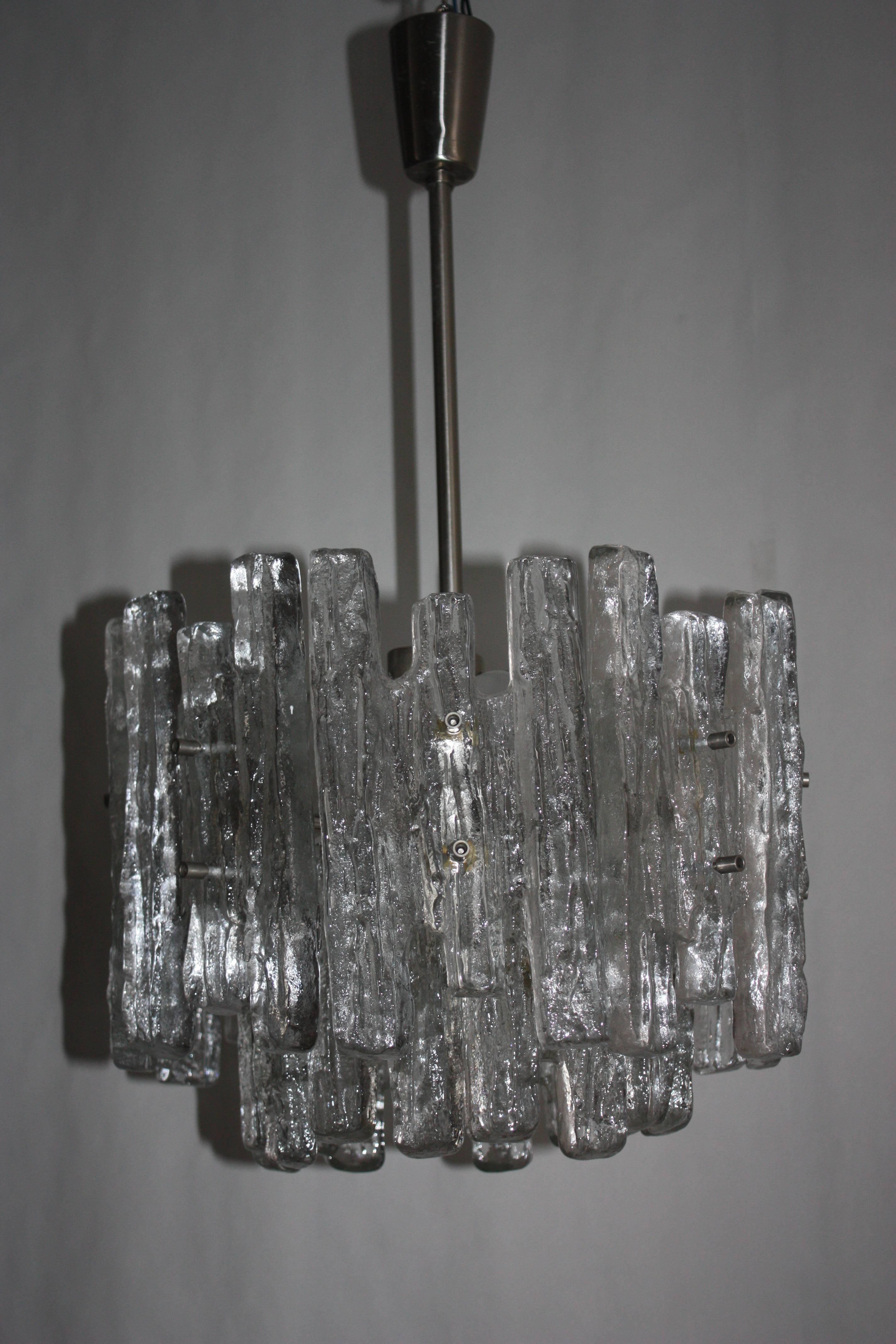 Mid-20th Century Austrian Ice Glass Chandelier by J.T.Kalmar, 1960s For Sale