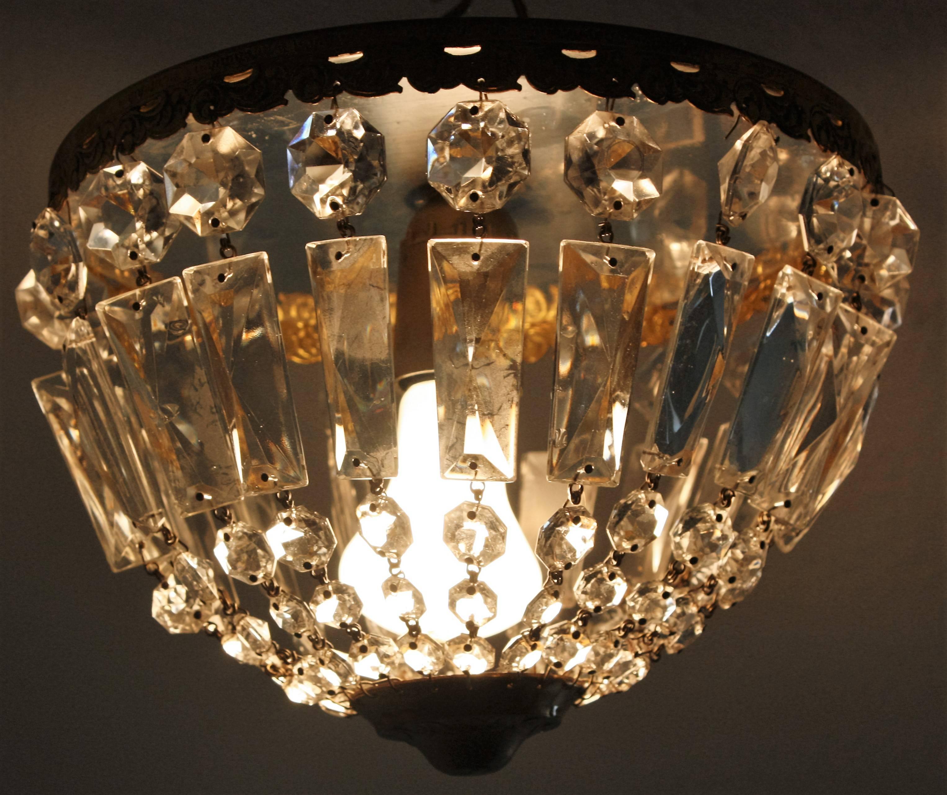 Pair of beautiful French bronze and crystal flush mount in two size.
Measures: The first one (picture 2-5): 9.9