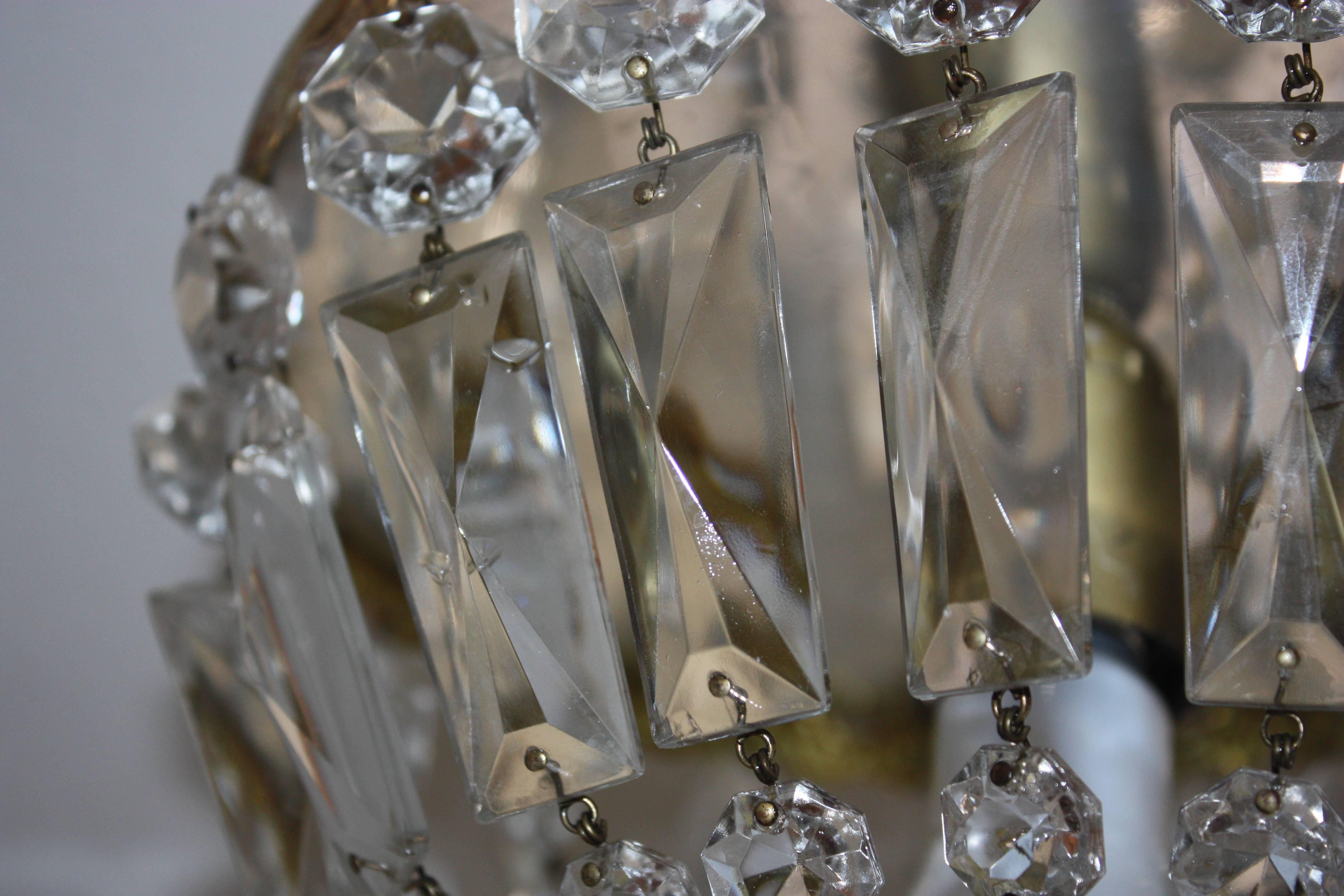 Pair of French Crystal Flush Mount in Two Sizes Bronze Basket Chandelier In Excellent Condition In Wiesbaden, Hessen