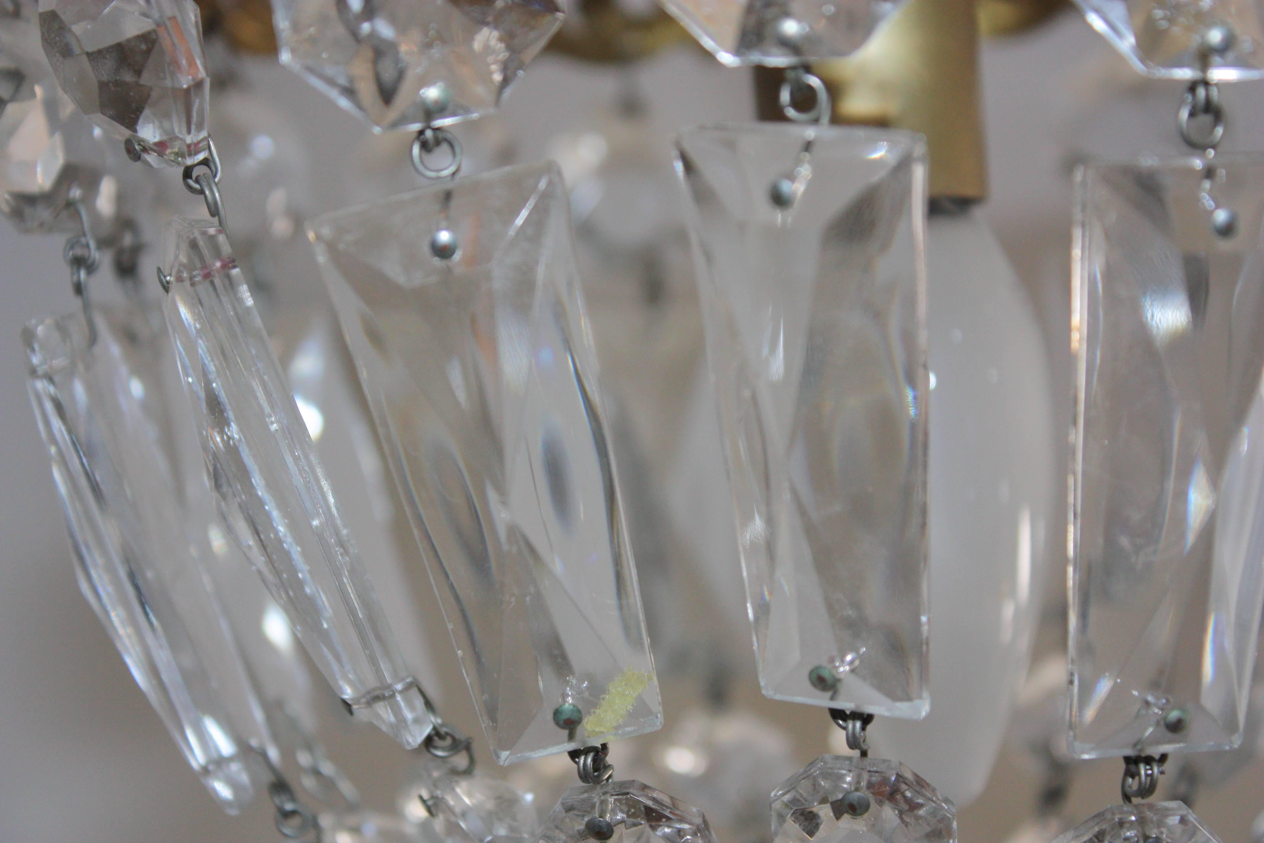 Pair of French Crystal Flush Mount in Two Sizes Bronze Basket Chandelier 1