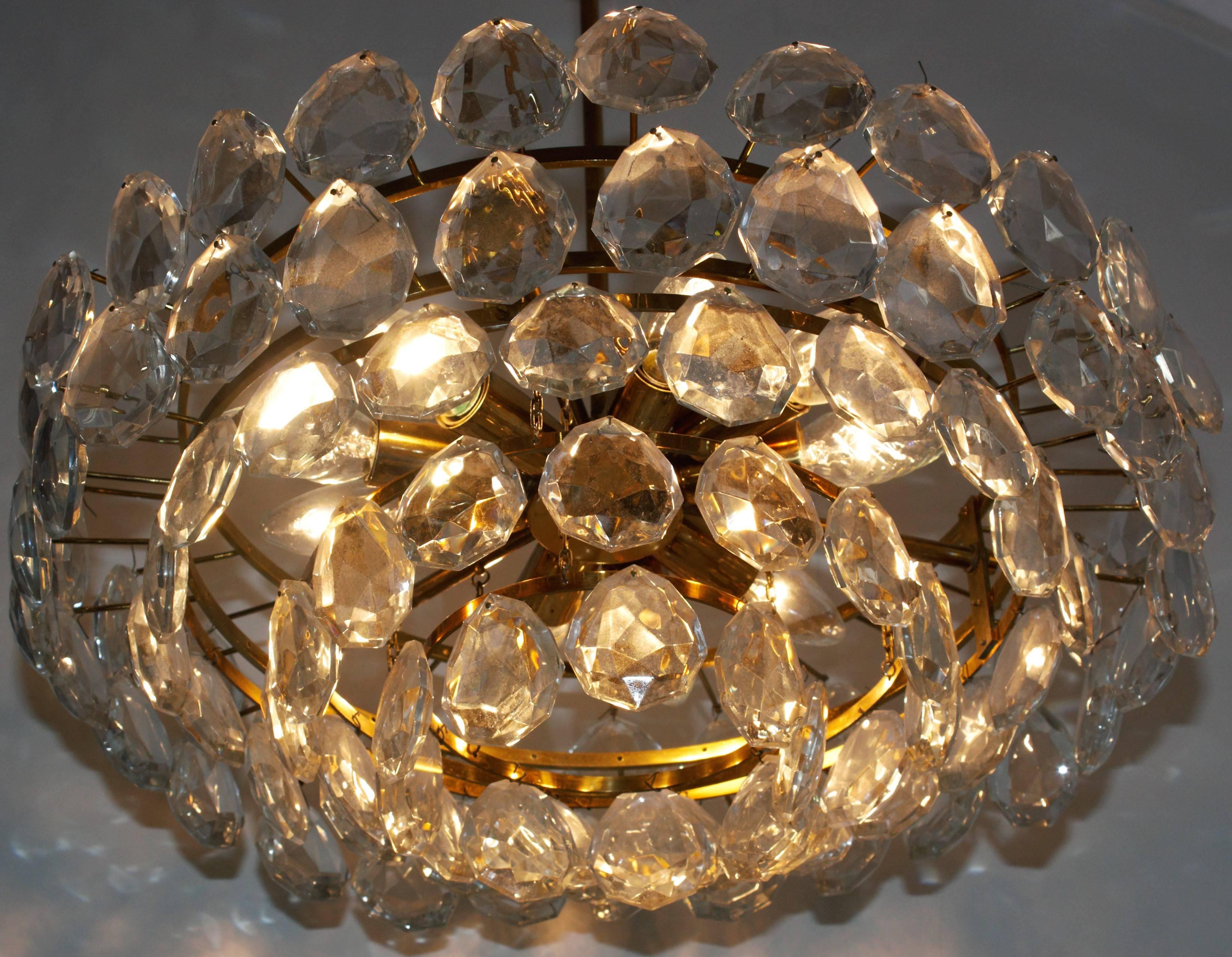 Mid-Century Modern Large Brass and Glass Chandelier  by Bakalowits, Austria, circa 1960s