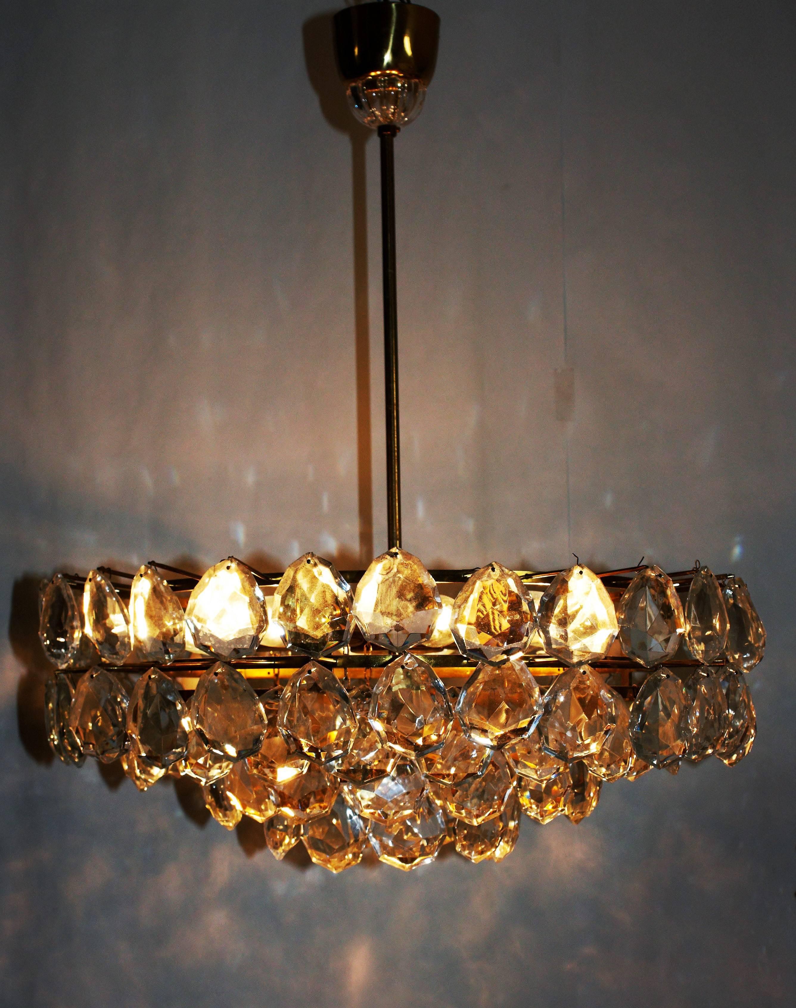 Austrian Large Brass and Glass Chandelier  by Bakalowits, Austria, circa 1960s