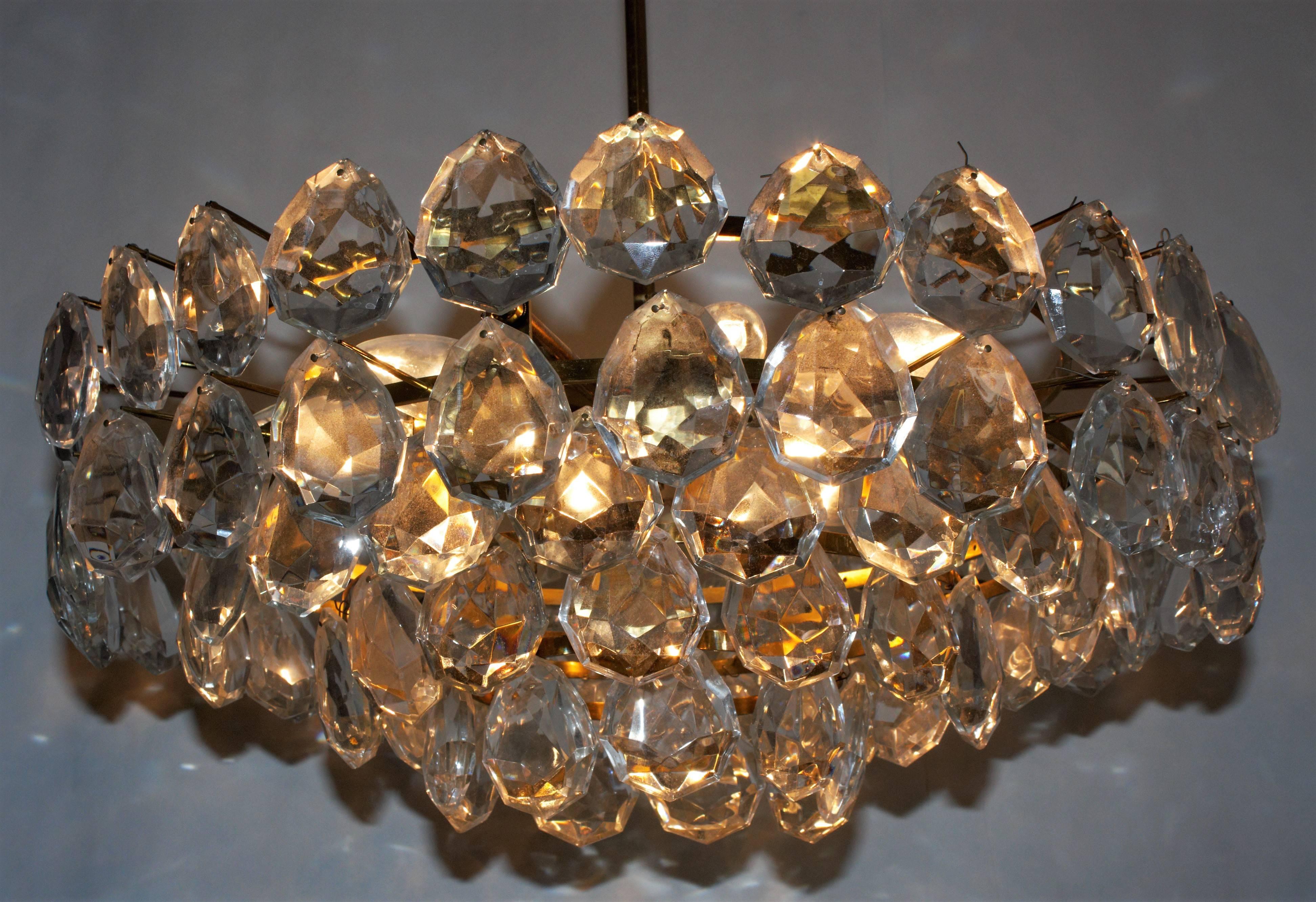 Plated Large Brass and Glass Chandelier  by Bakalowits, Austria, circa 1960s