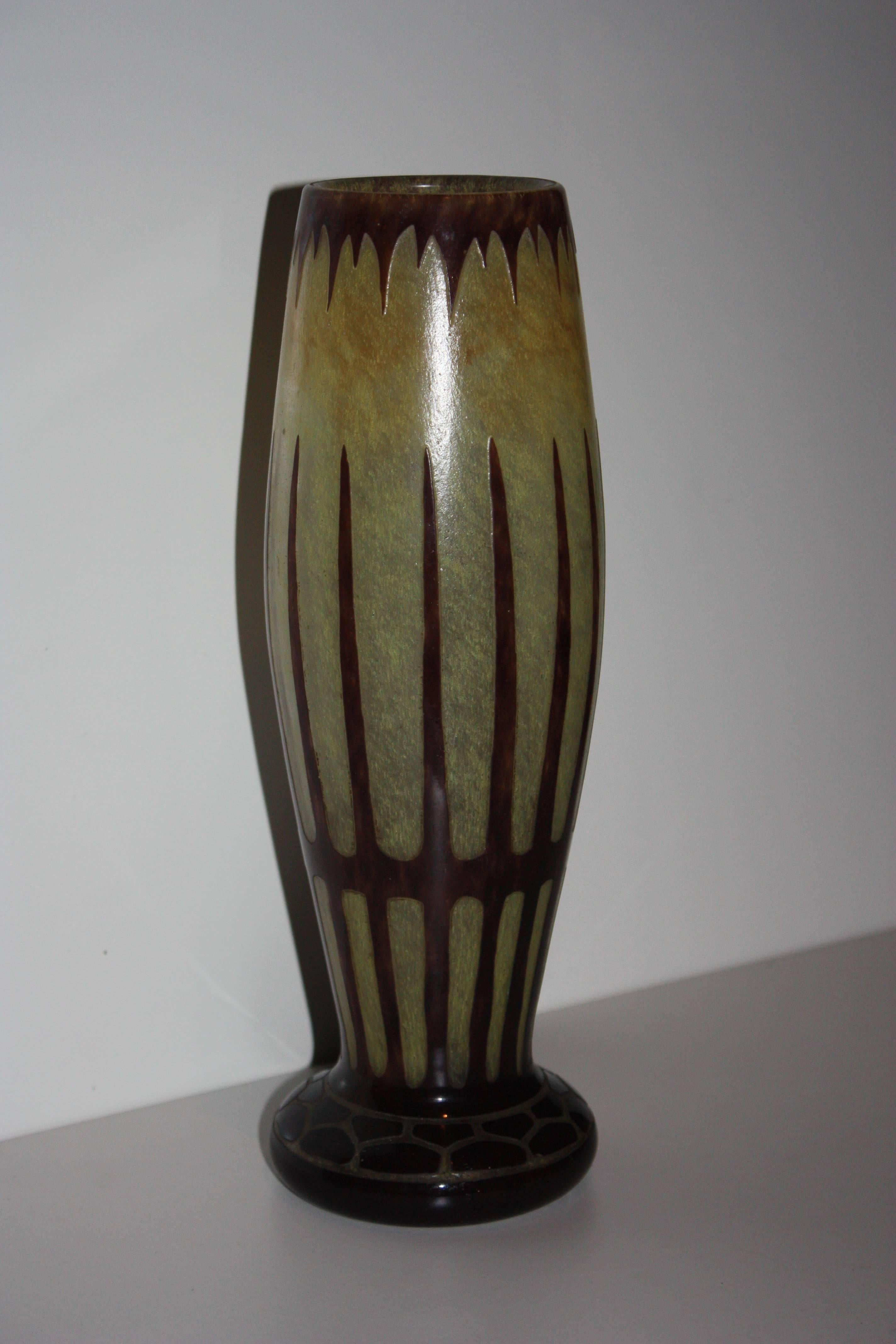 Art Deco Vase Schneider France, circa 1920s Etched Glass