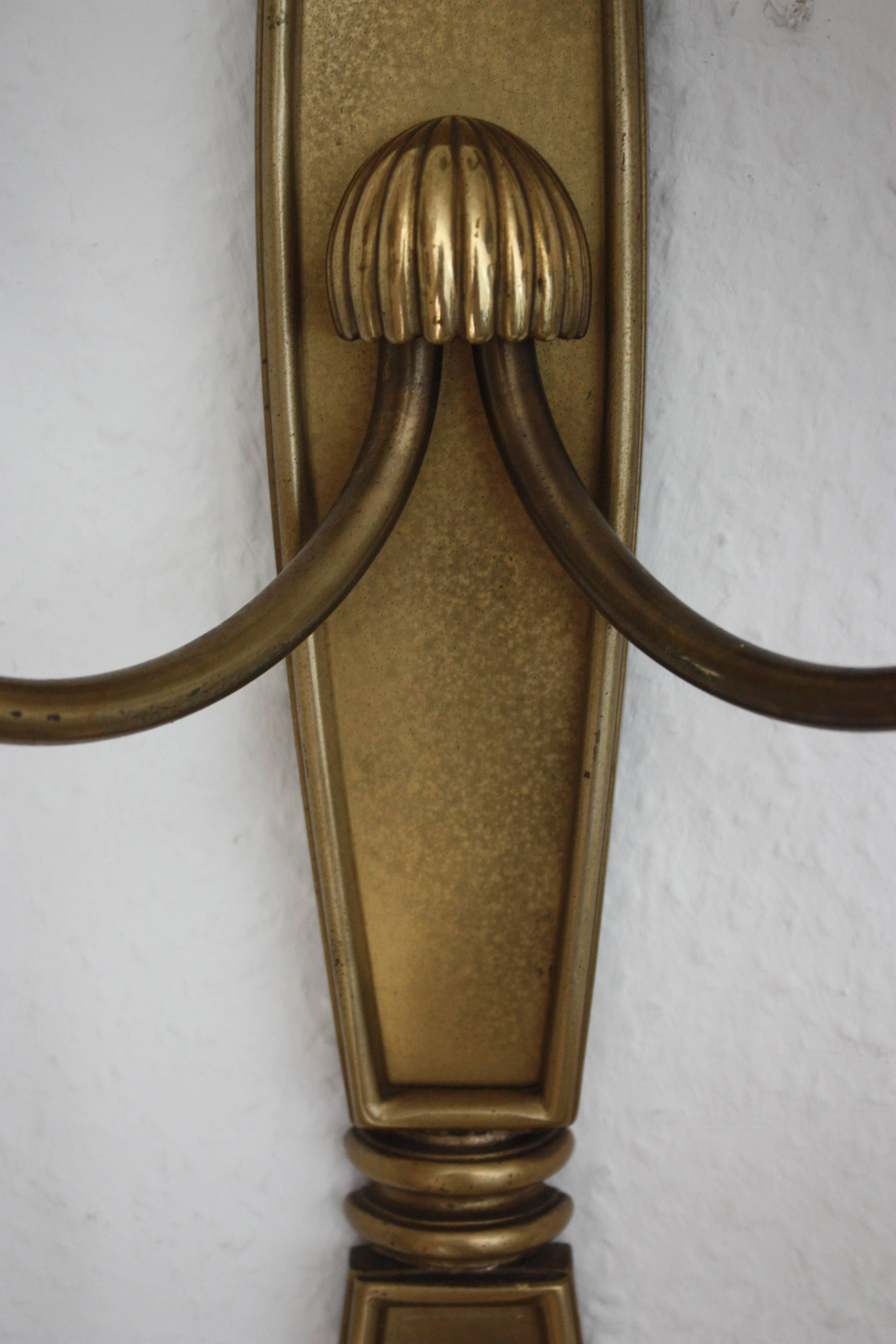 Set of Three Large Art Deco Wall Sconces Brass, 1940s In Good Condition In Wiesbaden, Hessen
