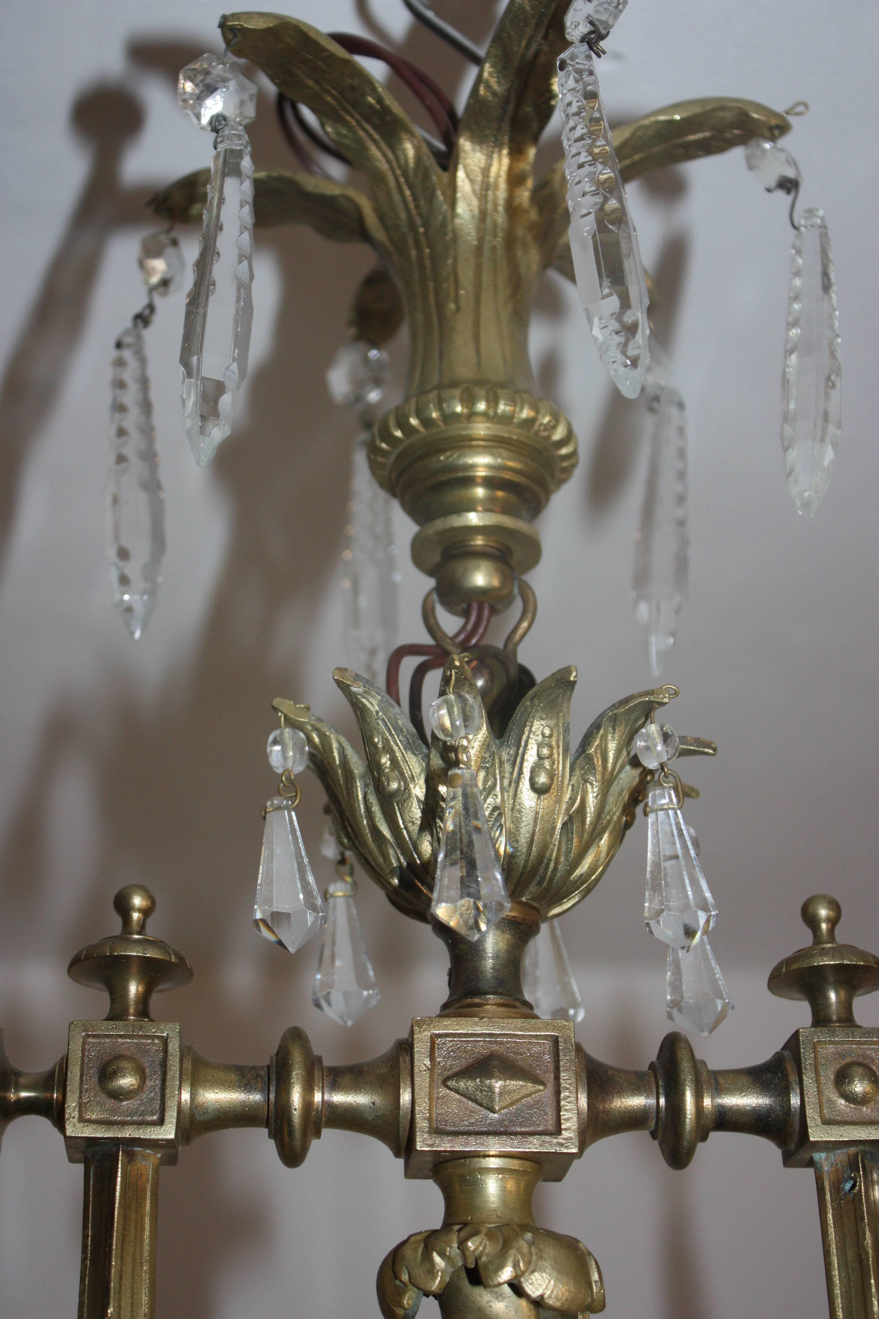 French Antique Basket Bronze Chandelier, circa 1910