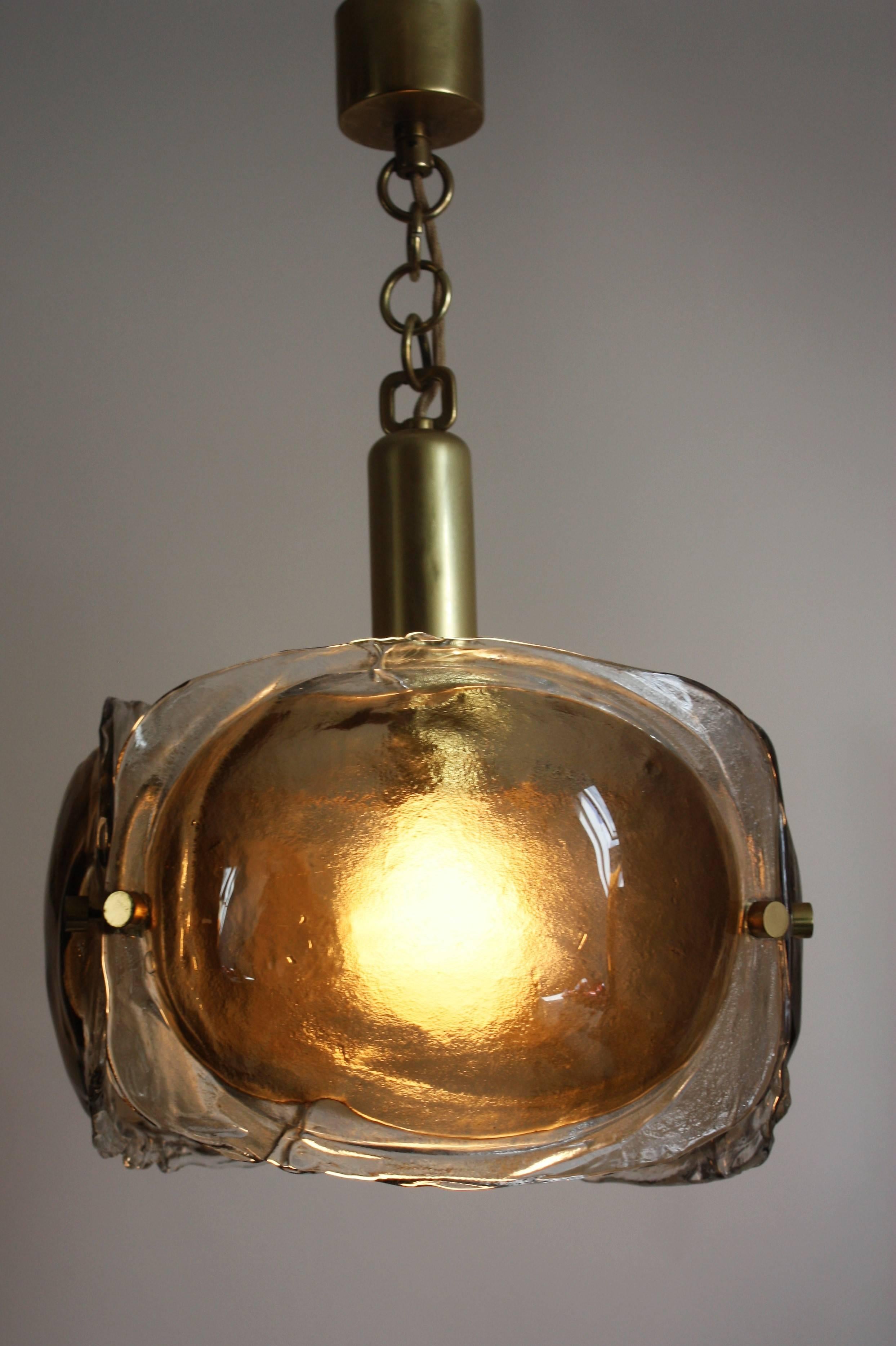Brass Mid-Century Glass Chandelier by Kaiser, Germany, circa 1960s