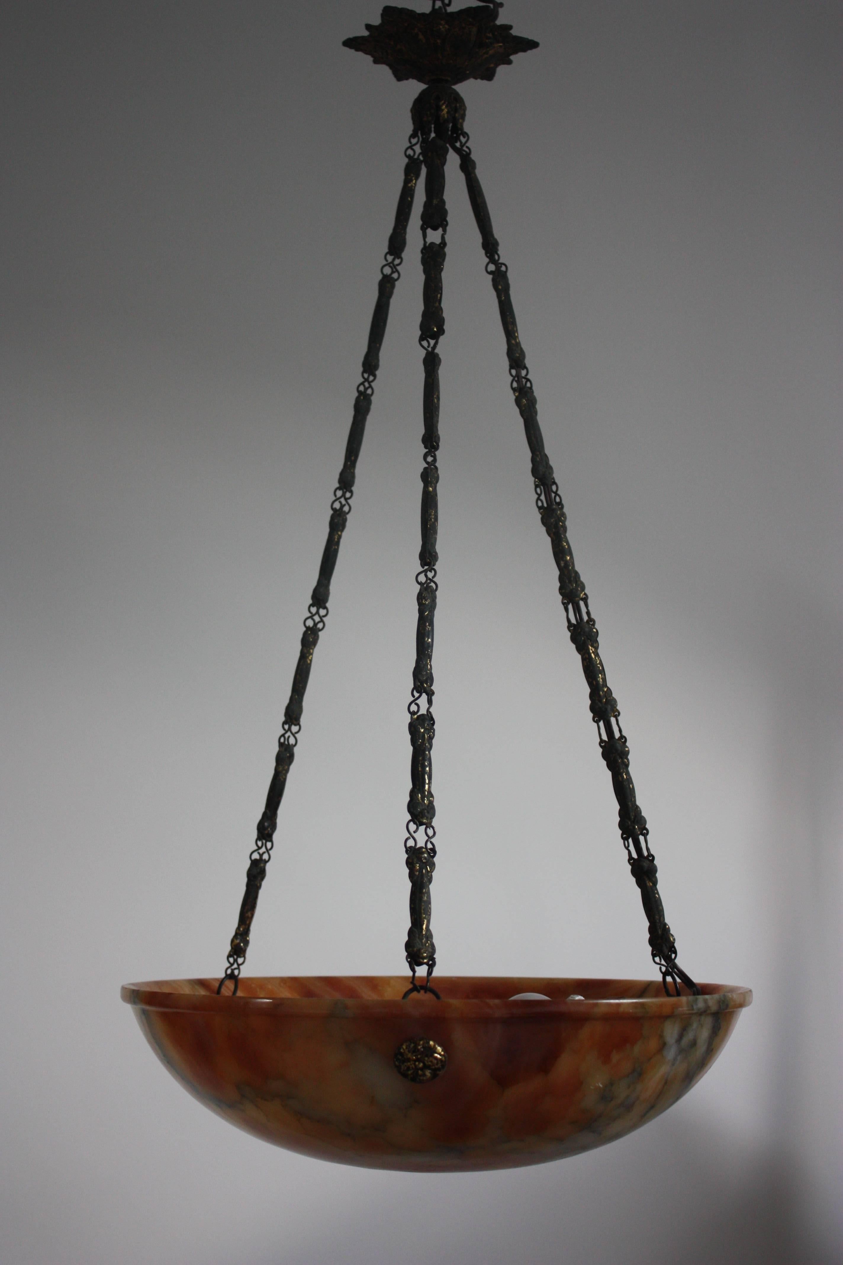 French Art Deco Alabaster Pendant Chandelier, circa 1925 2