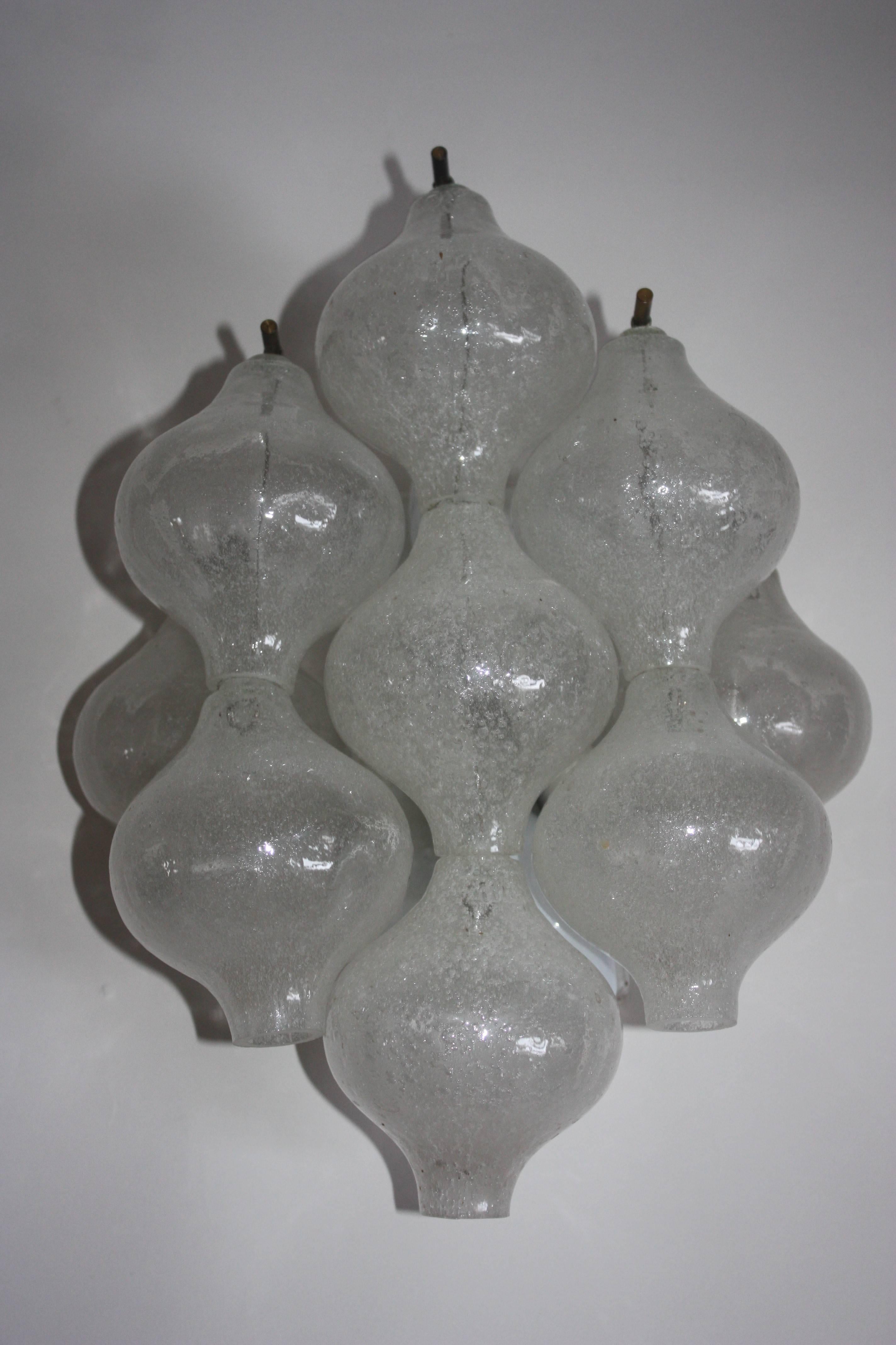 A pair of 'Tulipan' glass wall sconces by J.T. Kalmar, Austria, Vienna, manufactured in Mid-Century, circa 1970 (late 1960s or early 1970s).

Socket: Each 2 x e14 standard screw bulbs