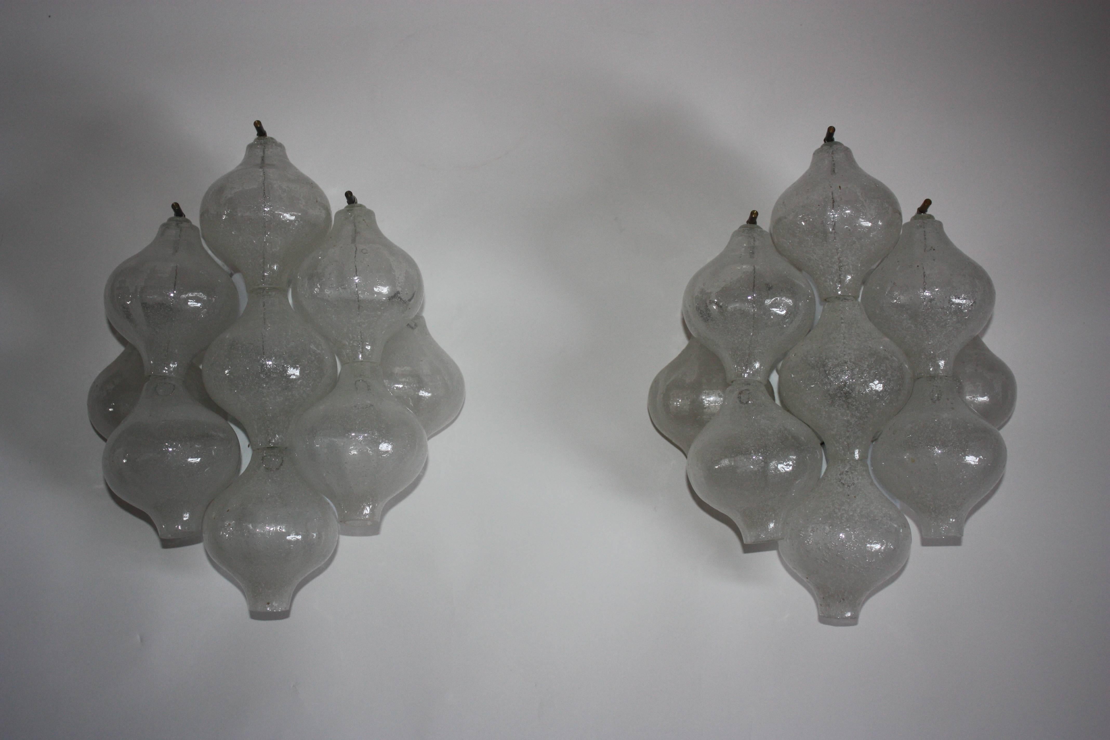 Pair of Kalmar 'Tulipan' Wall Lights Sconces, Bubble Glass, 1970s In Good Condition In Wiesbaden, Hessen