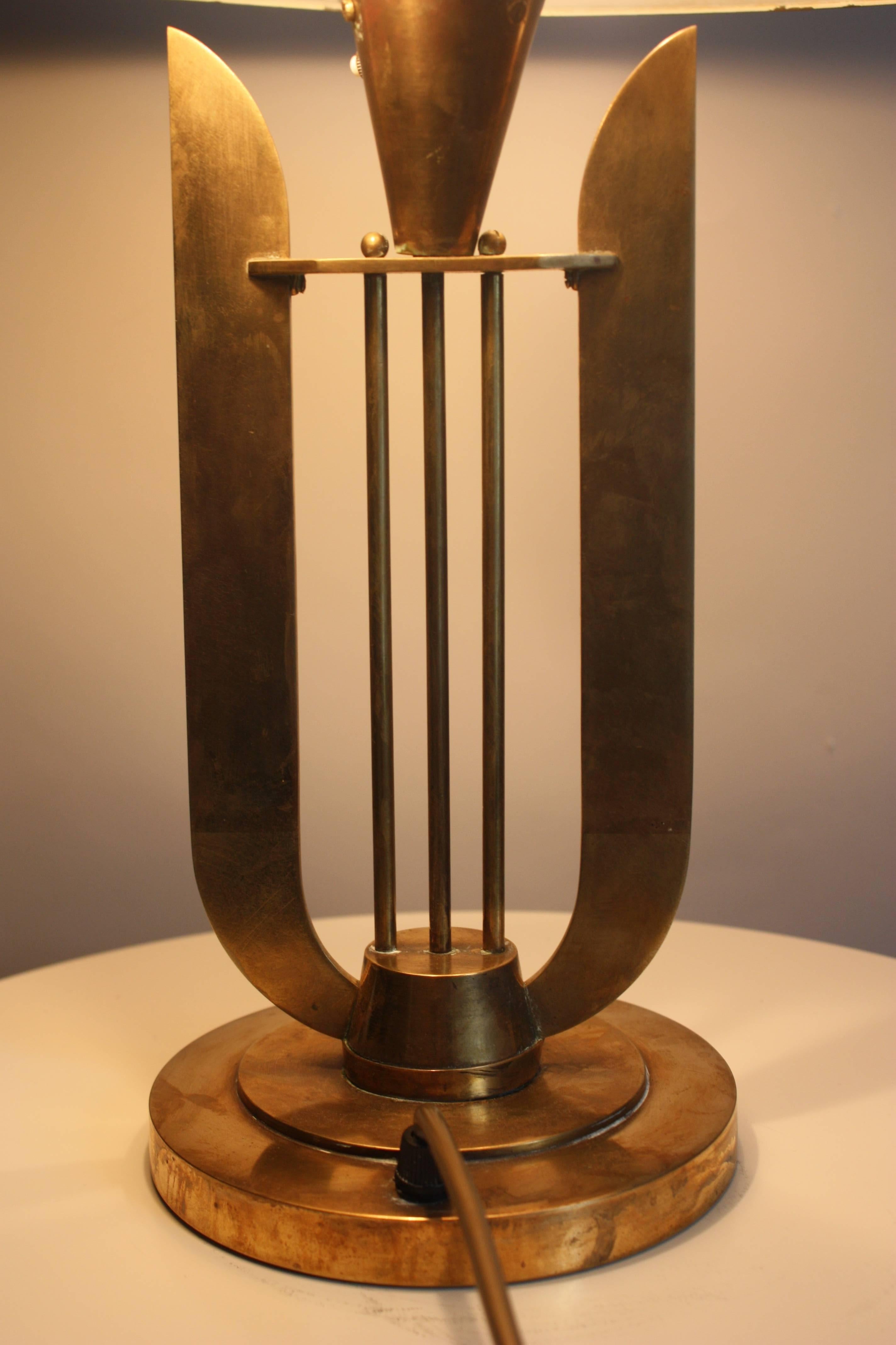 Old Art Deco Brass Table Lamp, circa 1930s 1