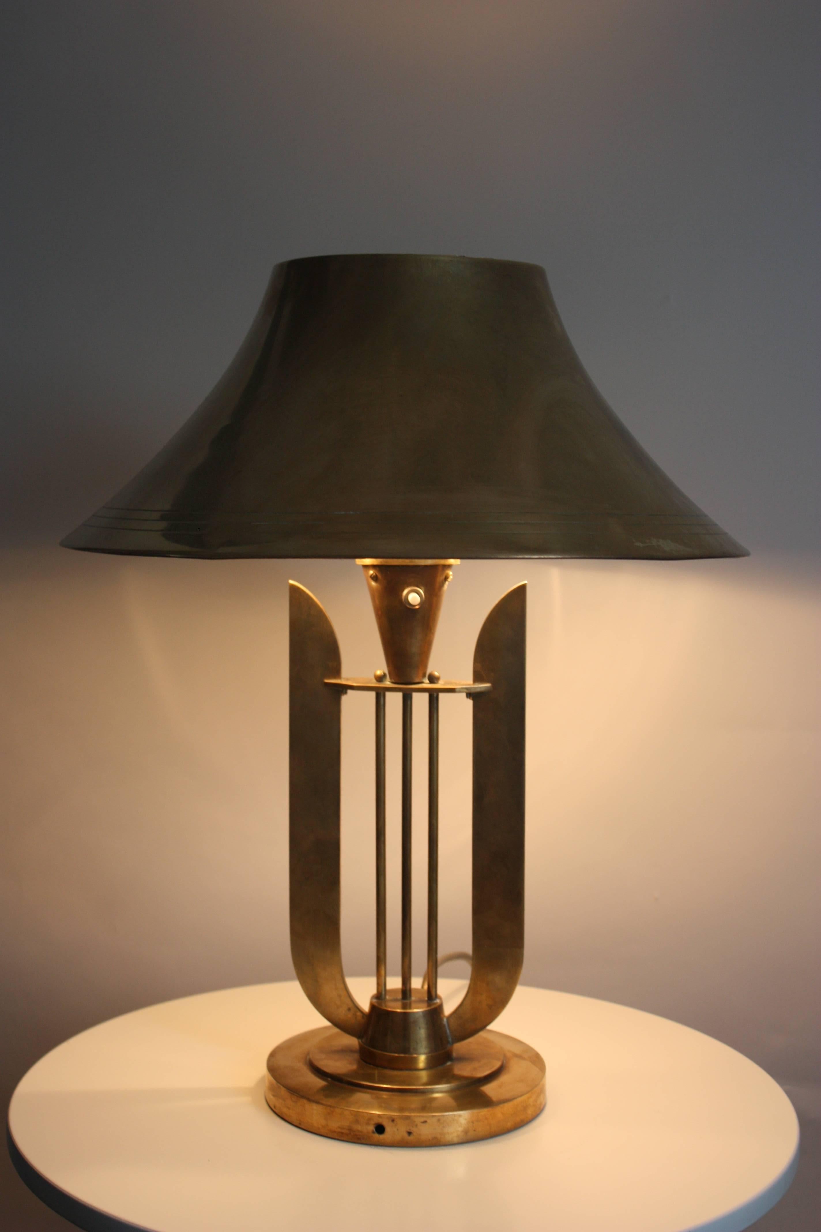 20th Century Old Art Deco Brass Table Lamp, circa 1930s