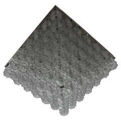 Huge Square Flush Mount "Pagoda" by Kalmar, Nickel and Glass, circa 1970s