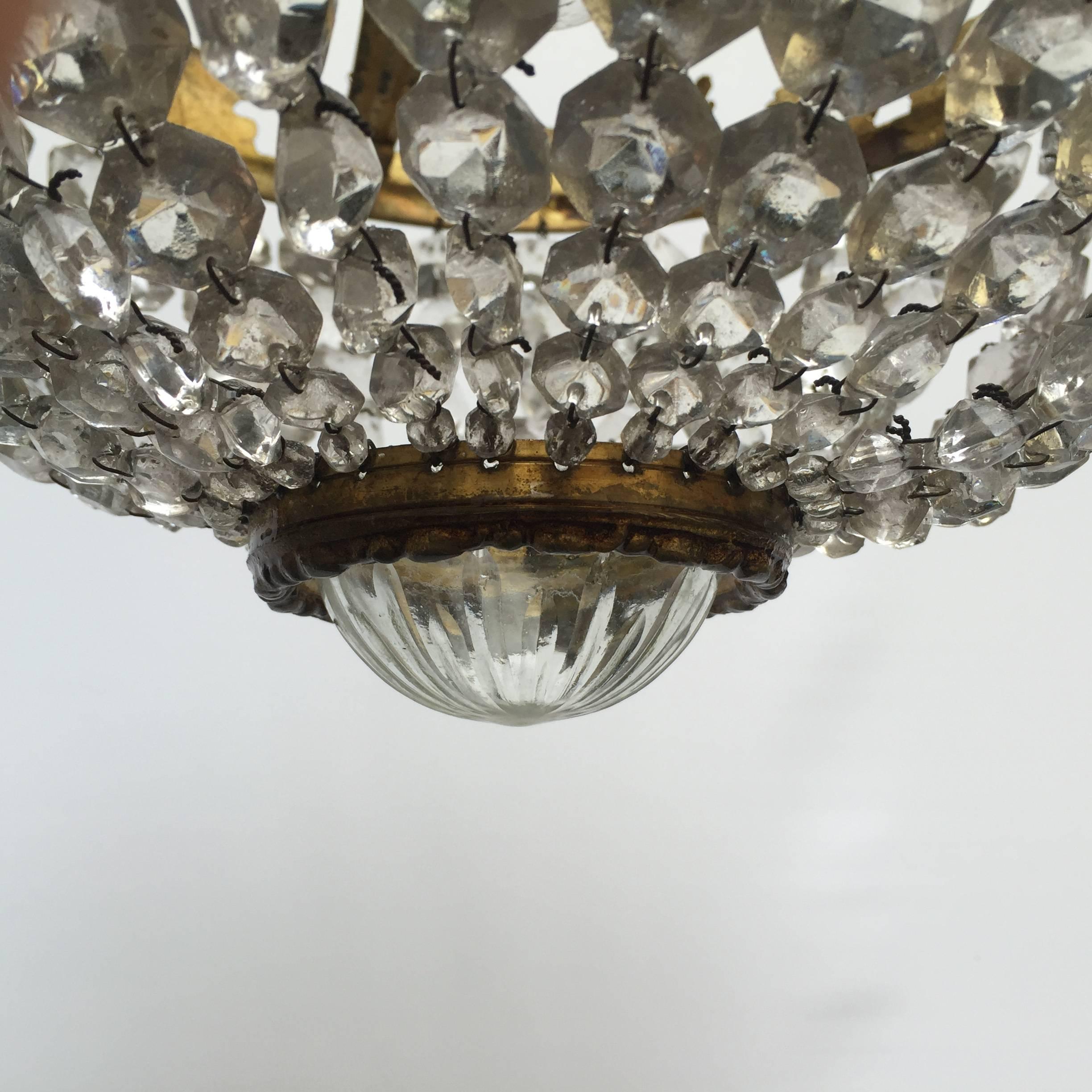French Empire Style Bronze Basket Chandelier or Flush Mount, France, 19th Century