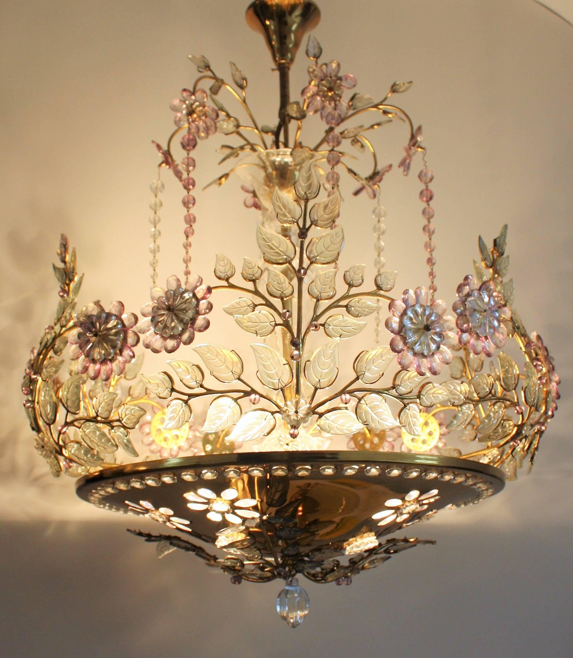 Mid-Century Modern Very Rare Amethyst Chandelier in the Style of Maison Bagues, France, 1950s
