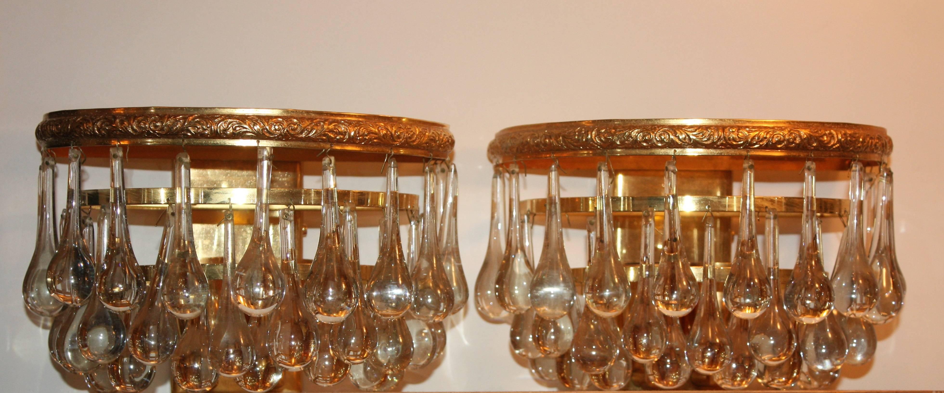German Pair of Mid - Century Murano Glass Wall Sconces Attr. to E.Palme, circa 1960s For Sale