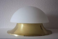 Large Midcentury Glass and Brass Flush Mount by Limburg, Germany, 1980s