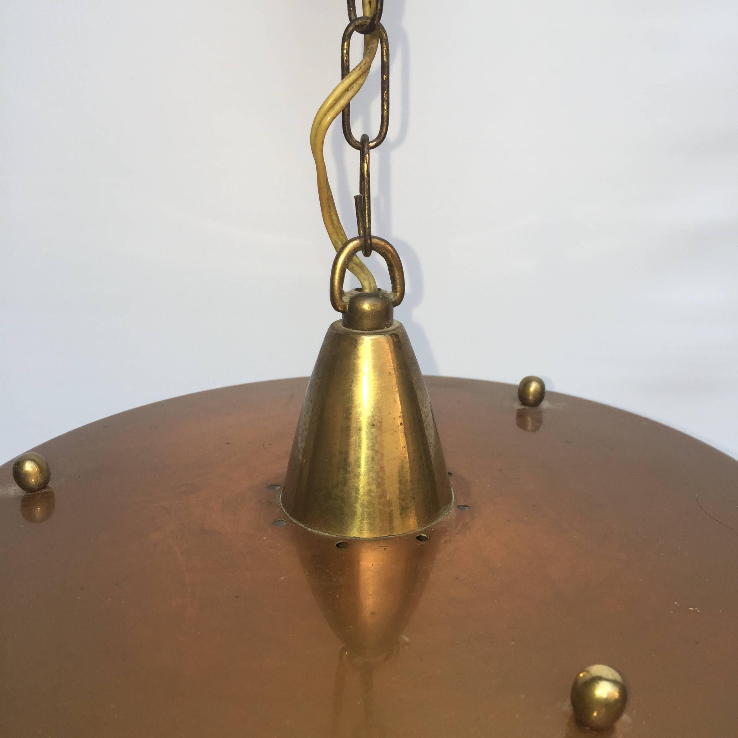 Mid-Century Modern Midcentury Pendant Brass, Copper and Glass Lantern, Austria, circa 1950s