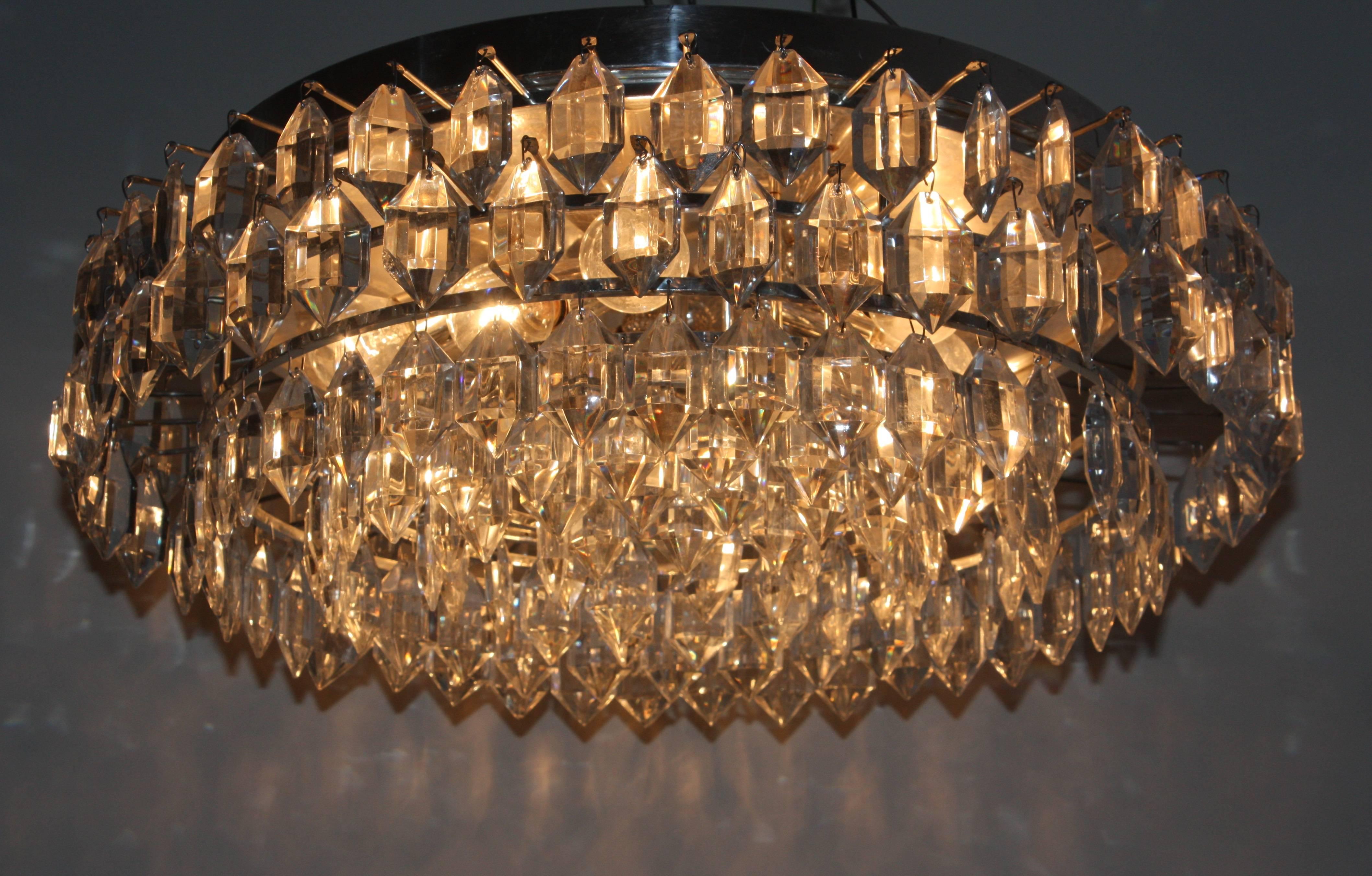 Large Glass Silvered Flush Mount by Bakalowits & Soehne, Austria, circa 1960s In Excellent Condition In Wiesbaden, Hessen