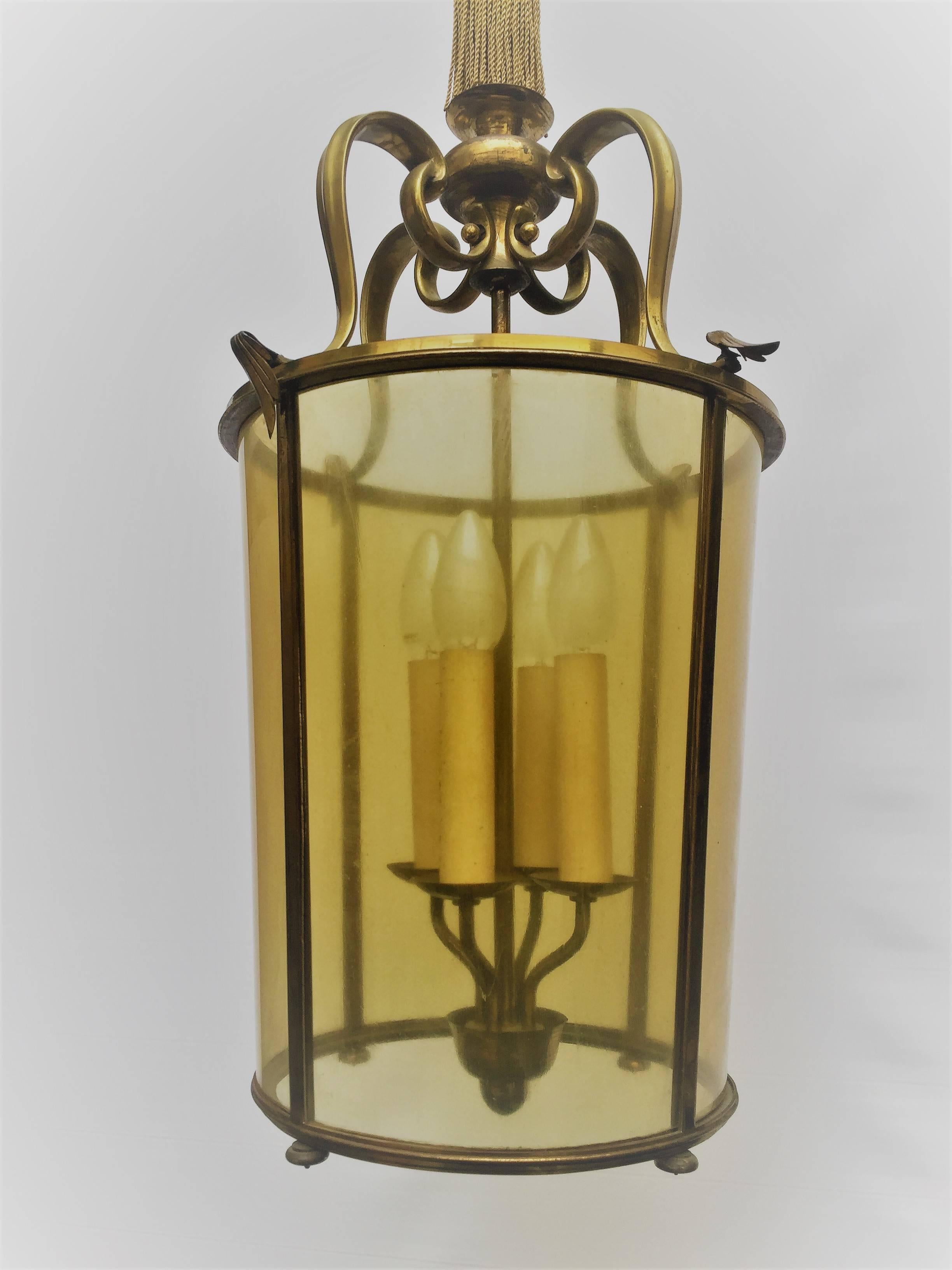 Neoclassical Beautiful Brass Lantern, France, circa 1950s