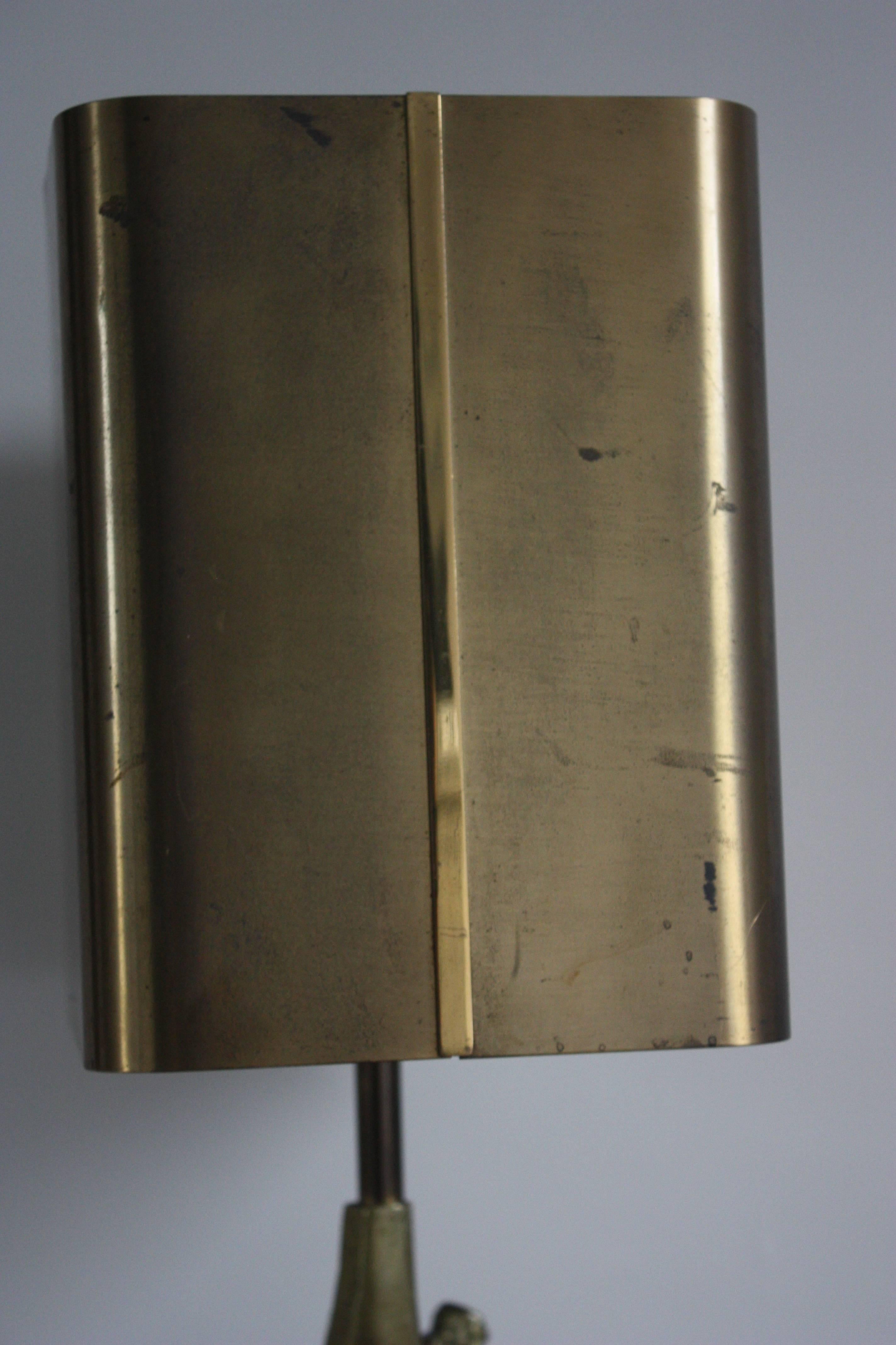 Mid - Century Signed Bronze Table Lamp 