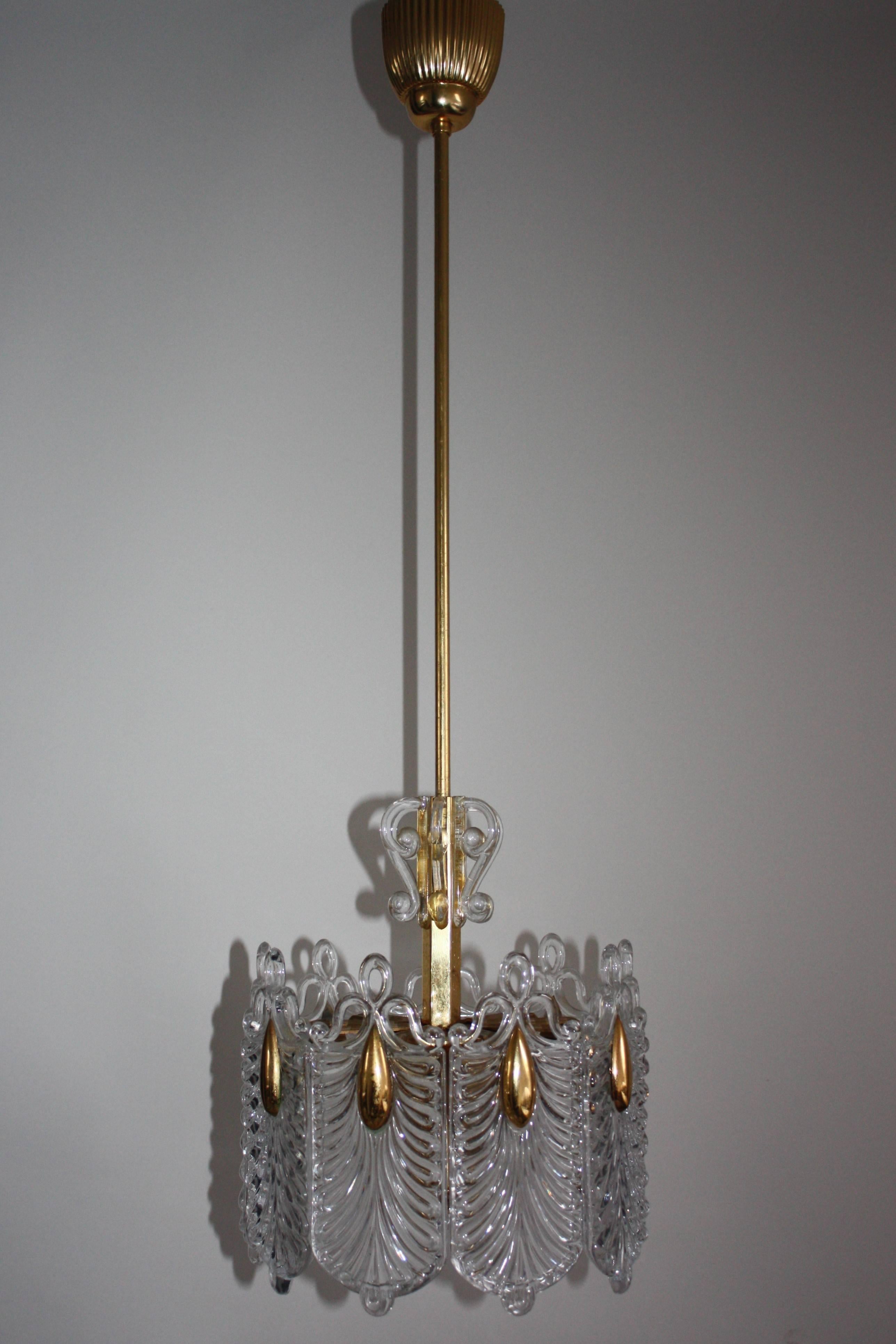 Fine Mid-Century Gilt Brass and Glass Chandelier by Kaiser, Germany, circa 1960s 4