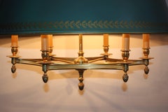 Extra Large "Bouillotte" Brass Pendant, Empire Style Chandelier, France