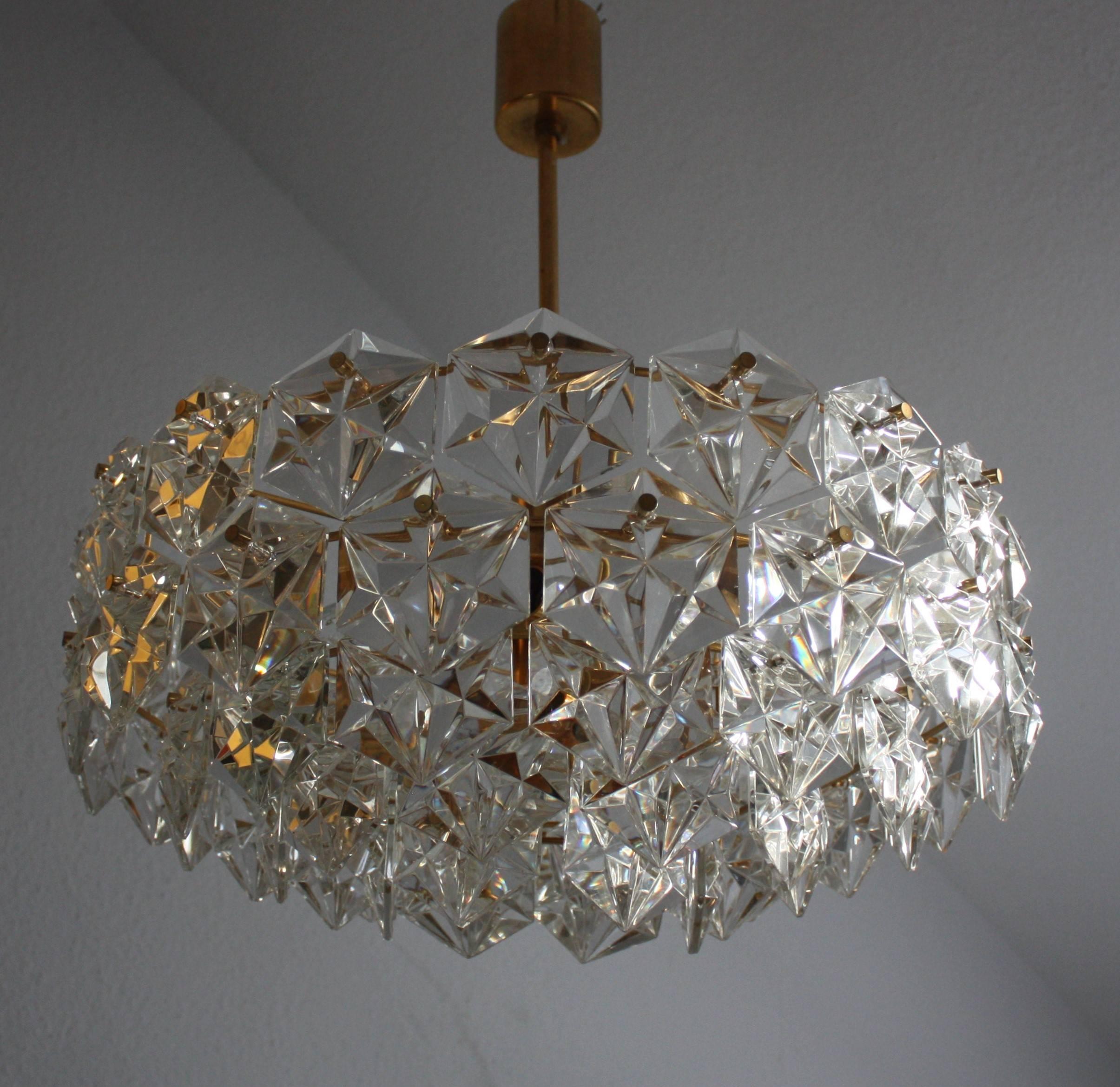 20th Century Large Kinkeldey Chandelier Royal Hexagonal Crystal and Gilt Brass, 1960s