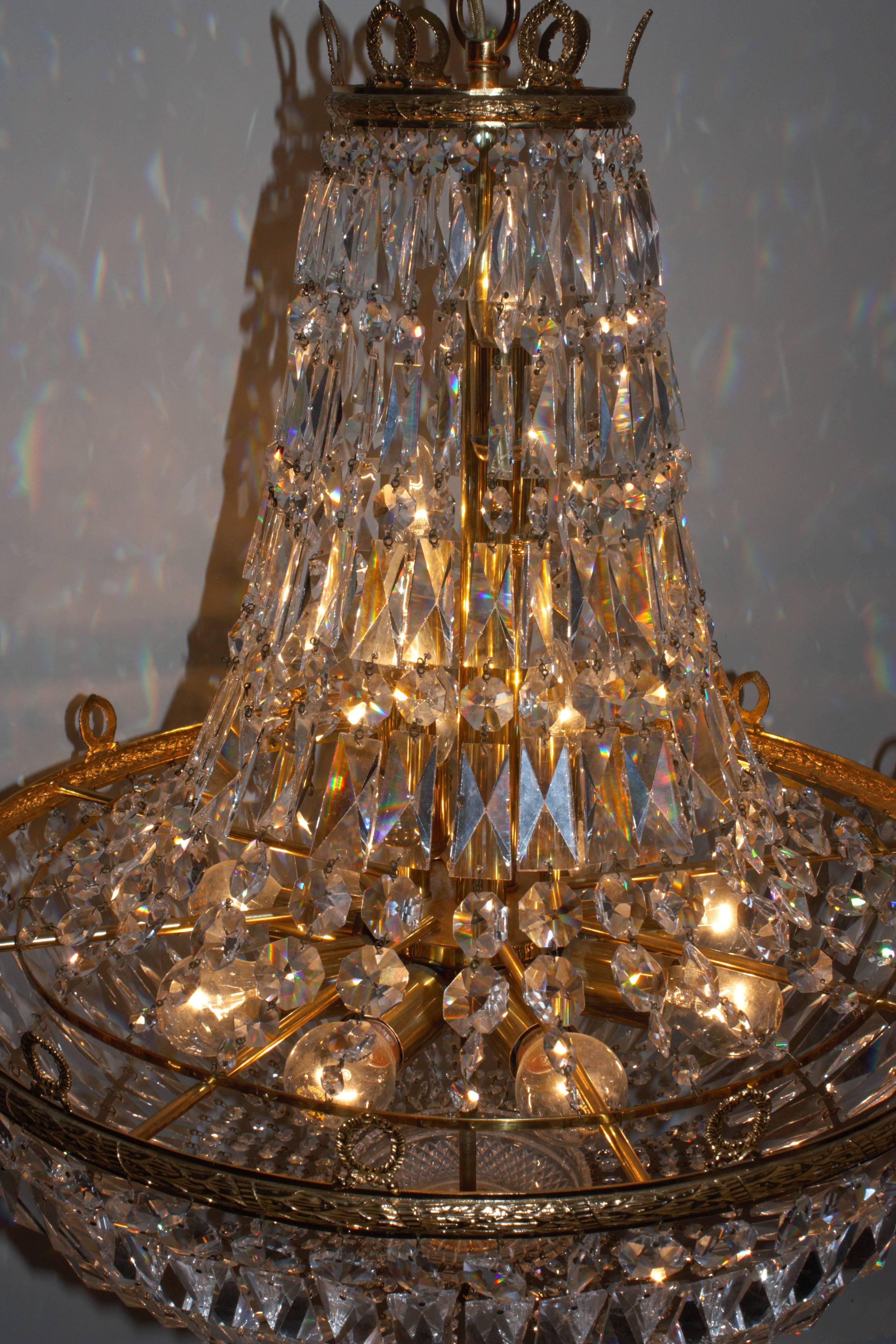 Mid-20th Century Huge Gold- Plated Empire Style Crystal Chandelier by Palwa, Germany, 1960s