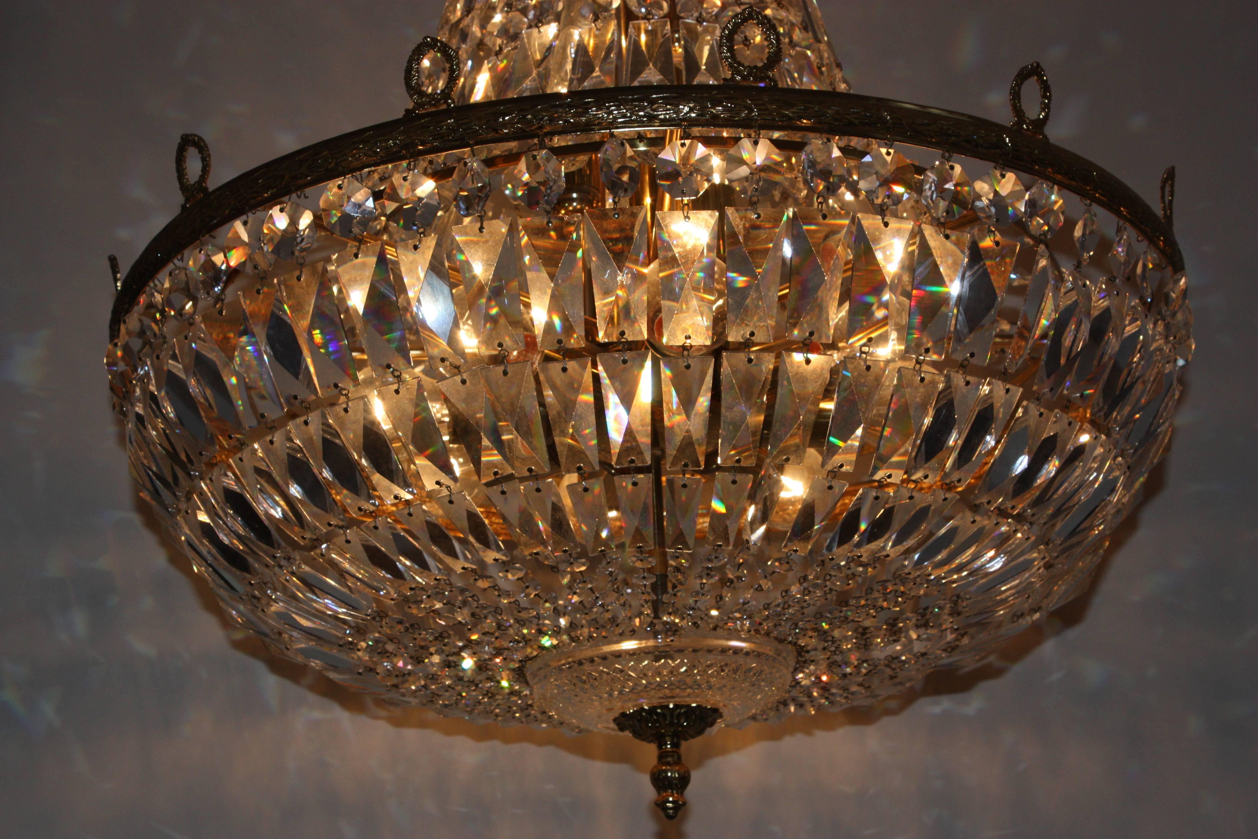 Huge Gold- Plated Empire Style Crystal Chandelier by Palwa, Germany, 1960s In Excellent Condition In Wiesbaden, Hessen