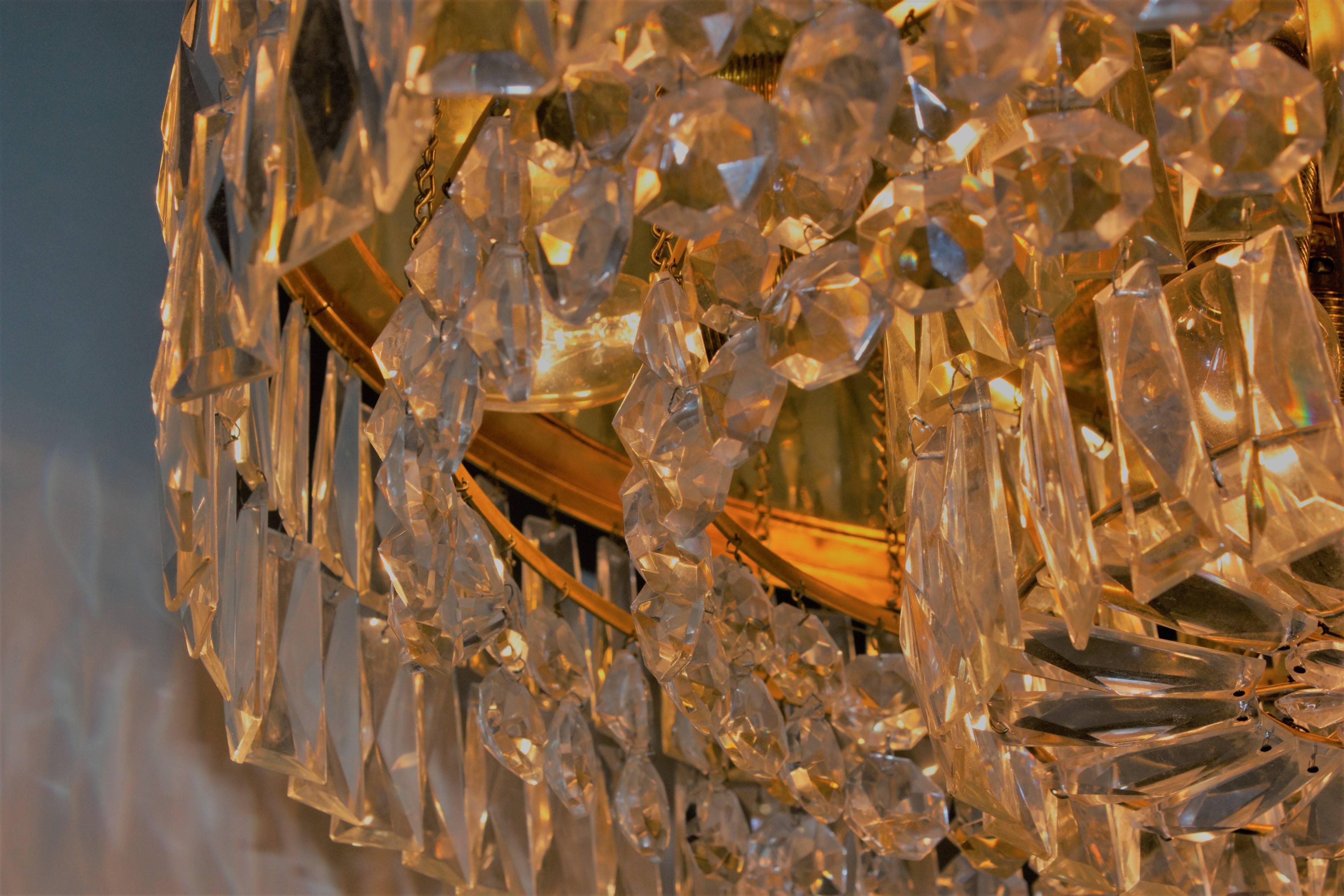 Huge Gilt Brass and Glass Flush Mount by Palwa, 1960s, Germany In Excellent Condition In Wiesbaden, Hessen