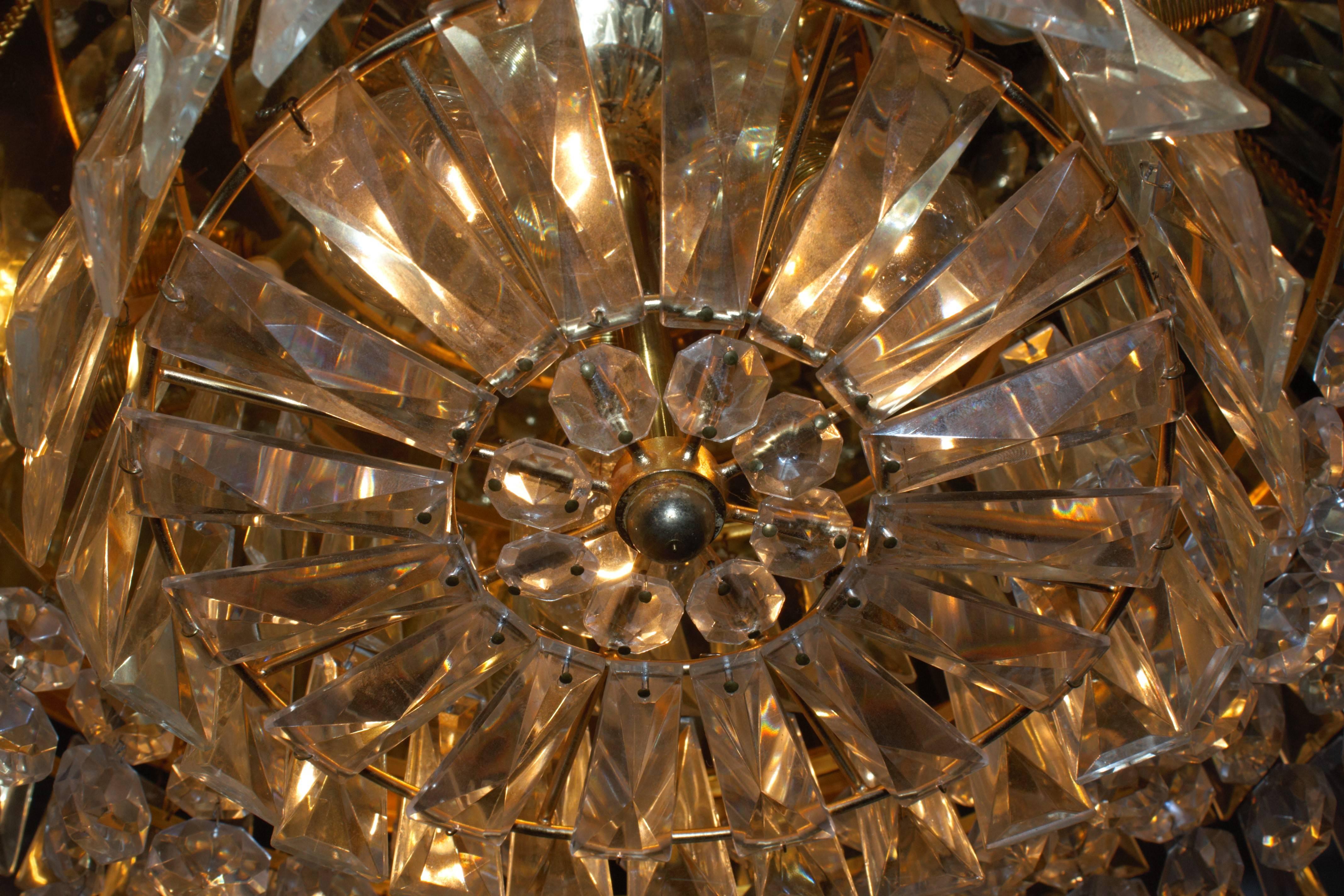 Mid-20th Century Huge Gilt Brass and Glass Flush Mount by Palwa, 1960s, Germany