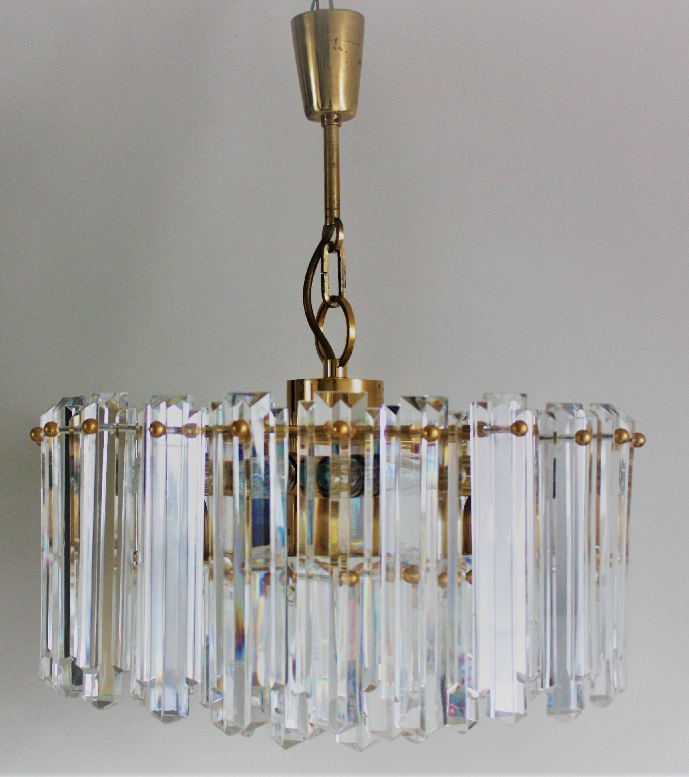 Large Mid -Century Chandelier by J.T.Kalmar, Gilt Brass and Glass, circa 1960s 1
