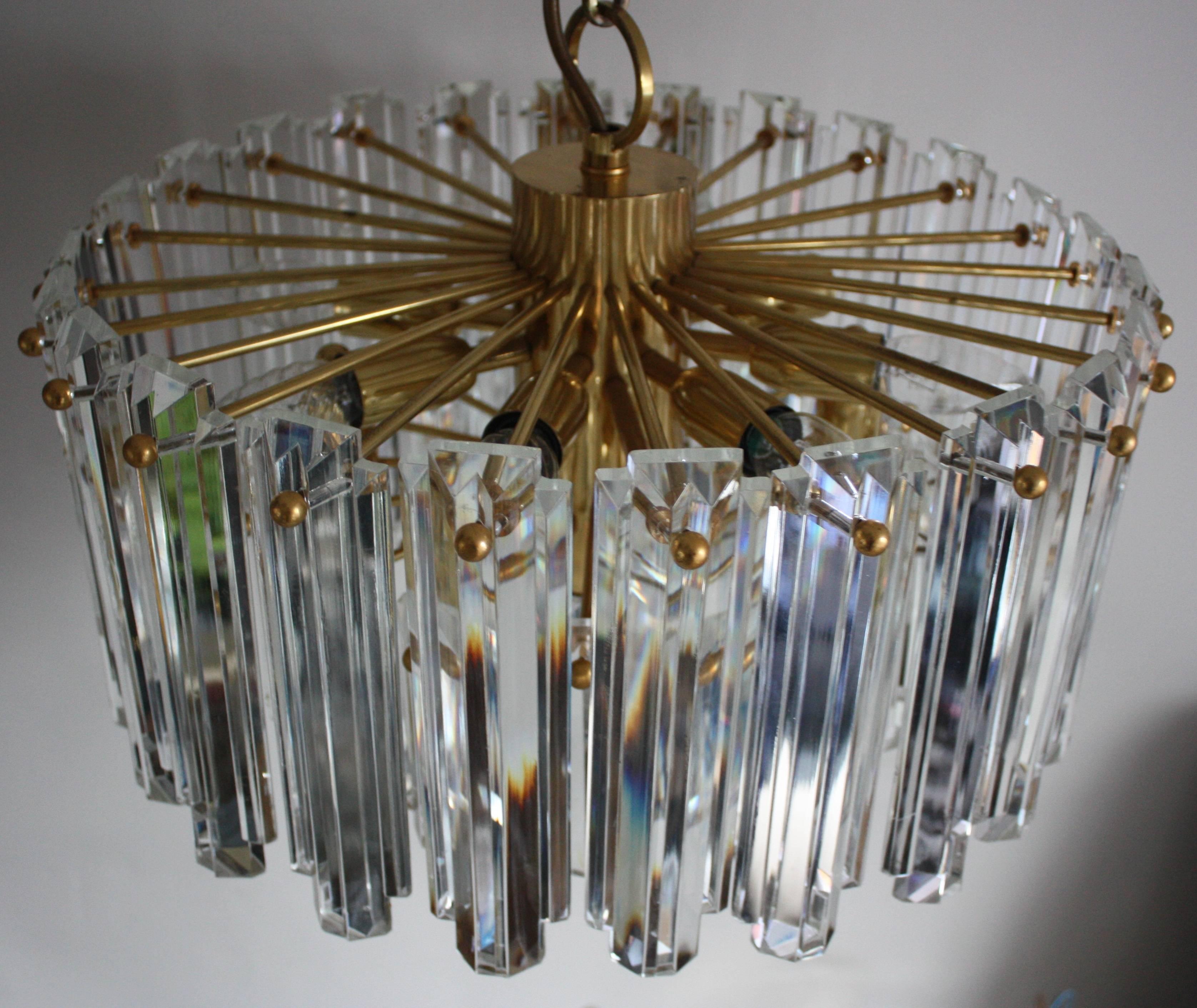 Metal Large Mid -Century Chandelier by J.T.Kalmar, Gilt Brass and Glass, circa 1960s