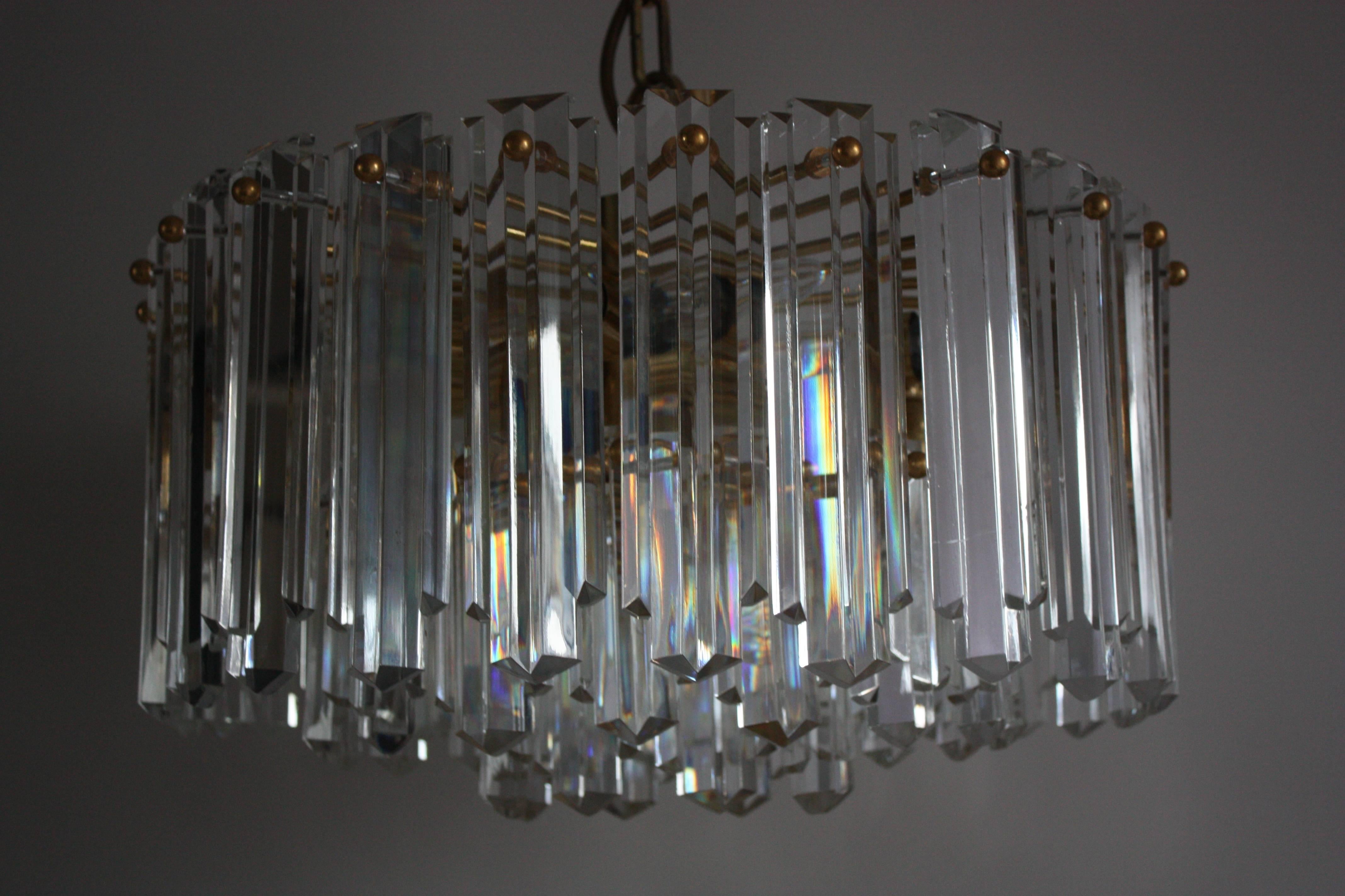 Mid-20th Century Large Mid -Century Chandelier by J.T.Kalmar, Gilt Brass and Glass, circa 1960s