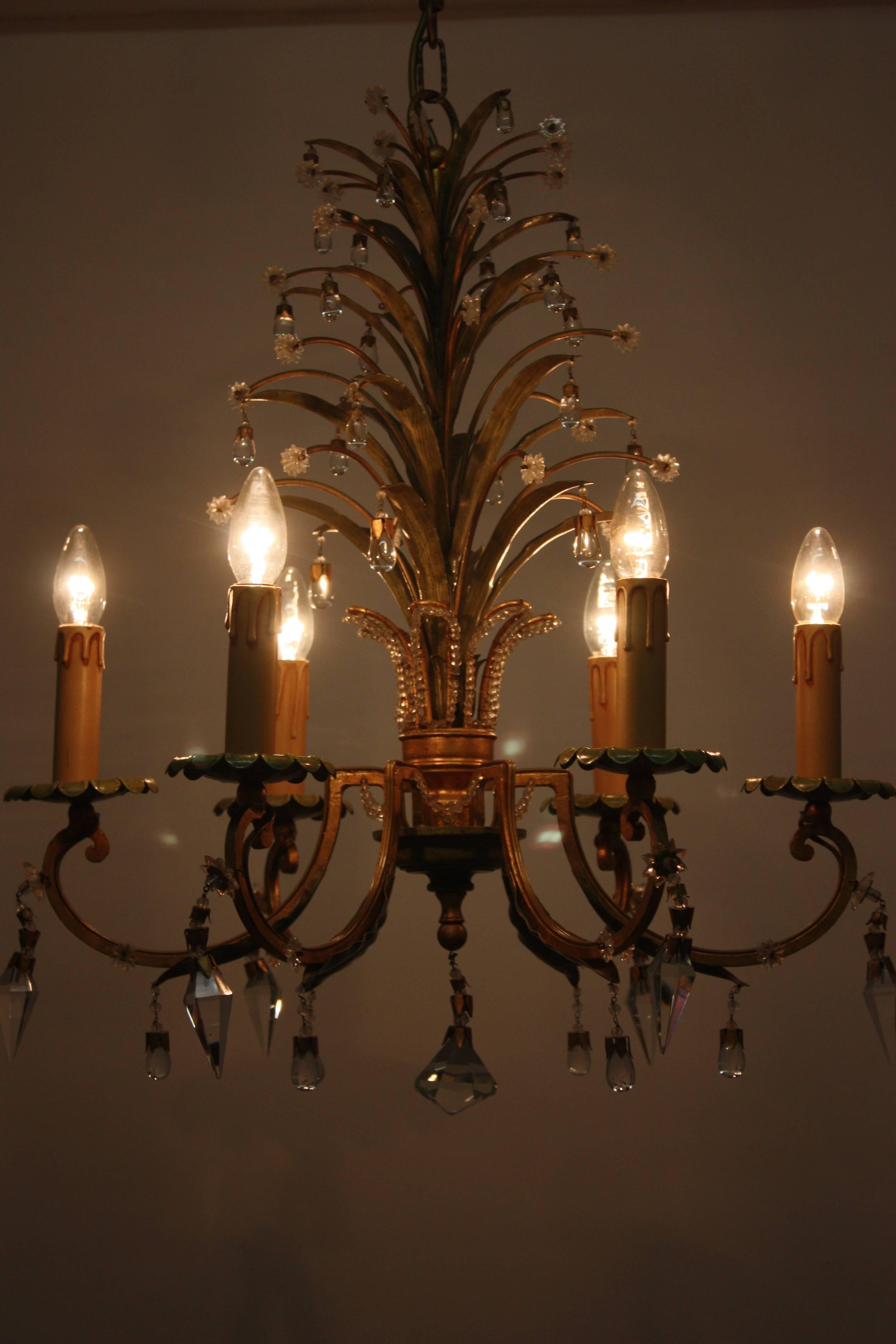 Mid-20th Century Six- Light Pineapple Chandelier in the Style of Maison Bagues, circa 1950s