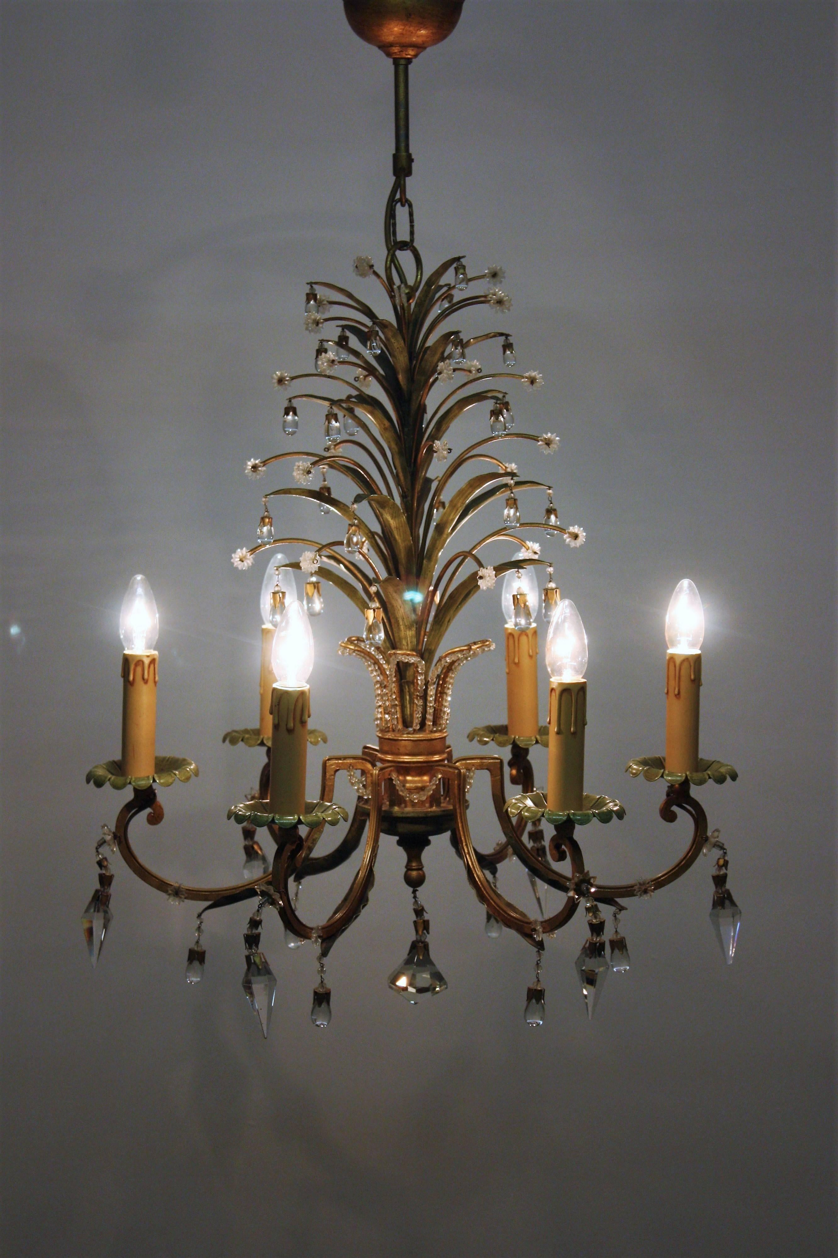 Six- Light Pineapple Chandelier in the Style of Maison Bagues, circa 1950s In Excellent Condition In Wiesbaden, Hessen