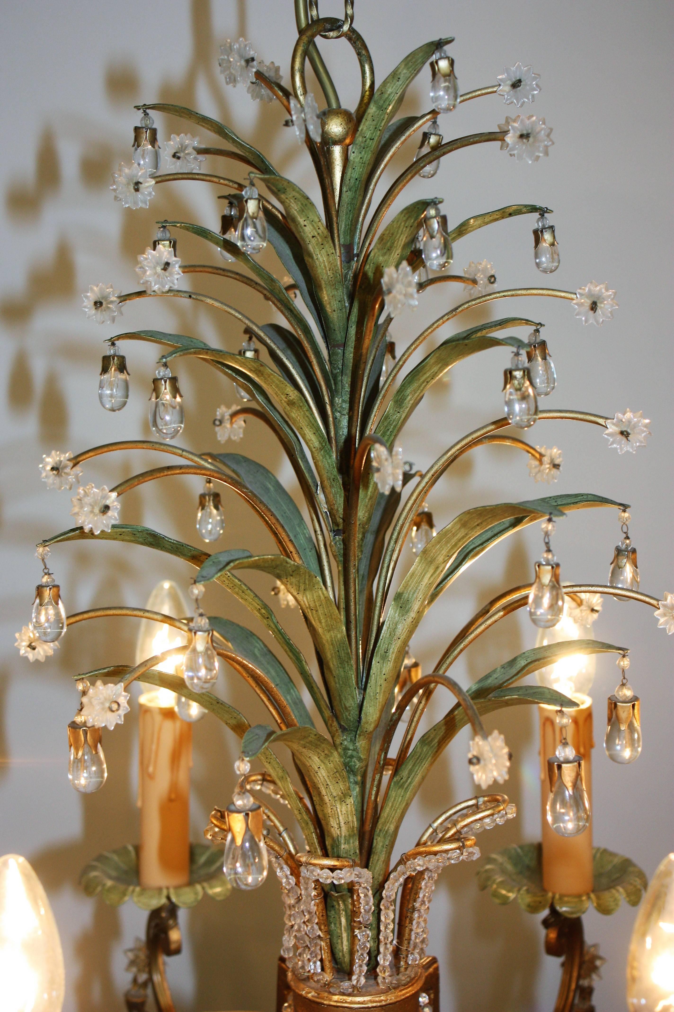 Mid-Century Modern Six- Light Pineapple Chandelier in the Style of Maison Bagues, circa 1950s