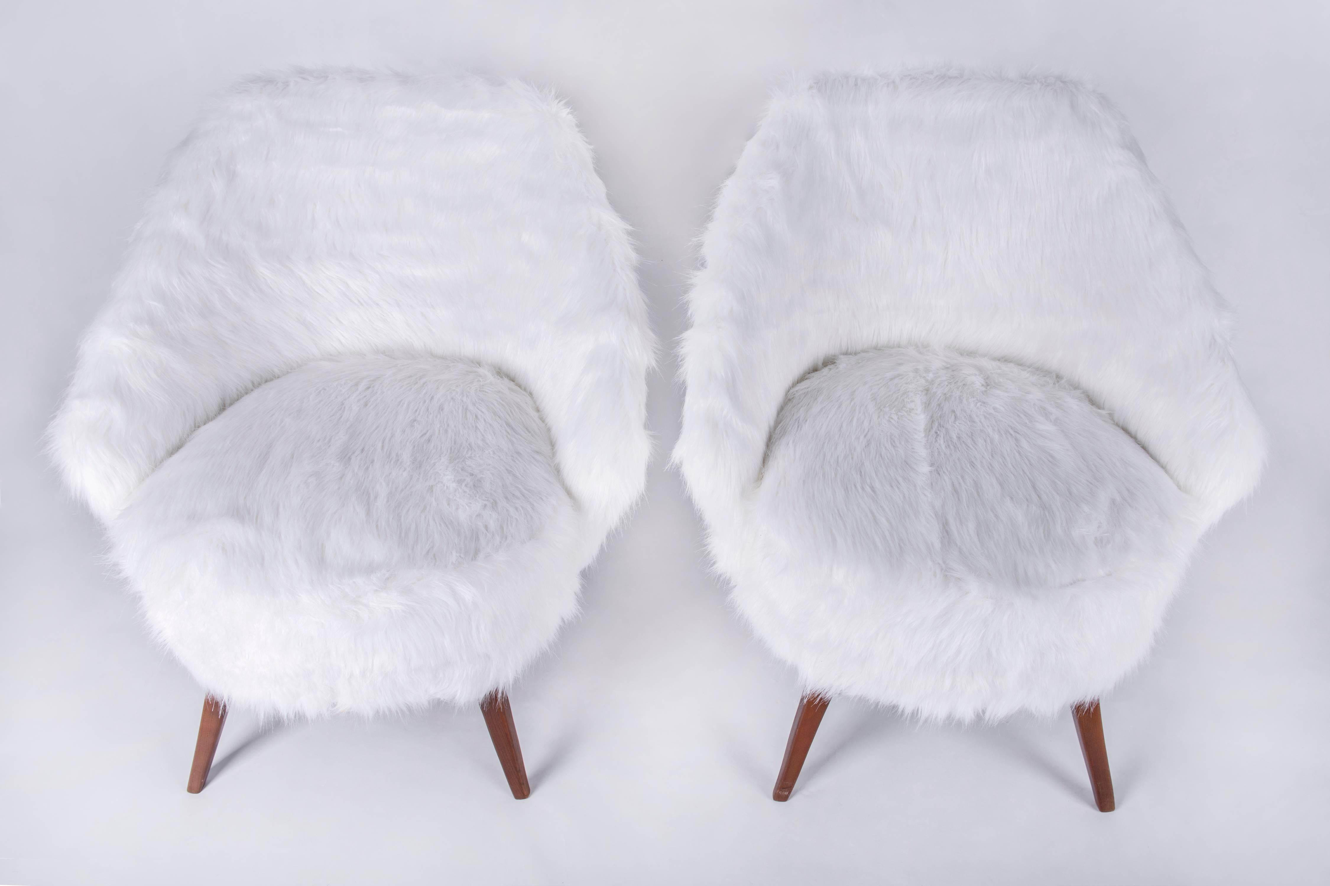 Mid-Century Modern 1950s Faux Fur Armchairs For Sale