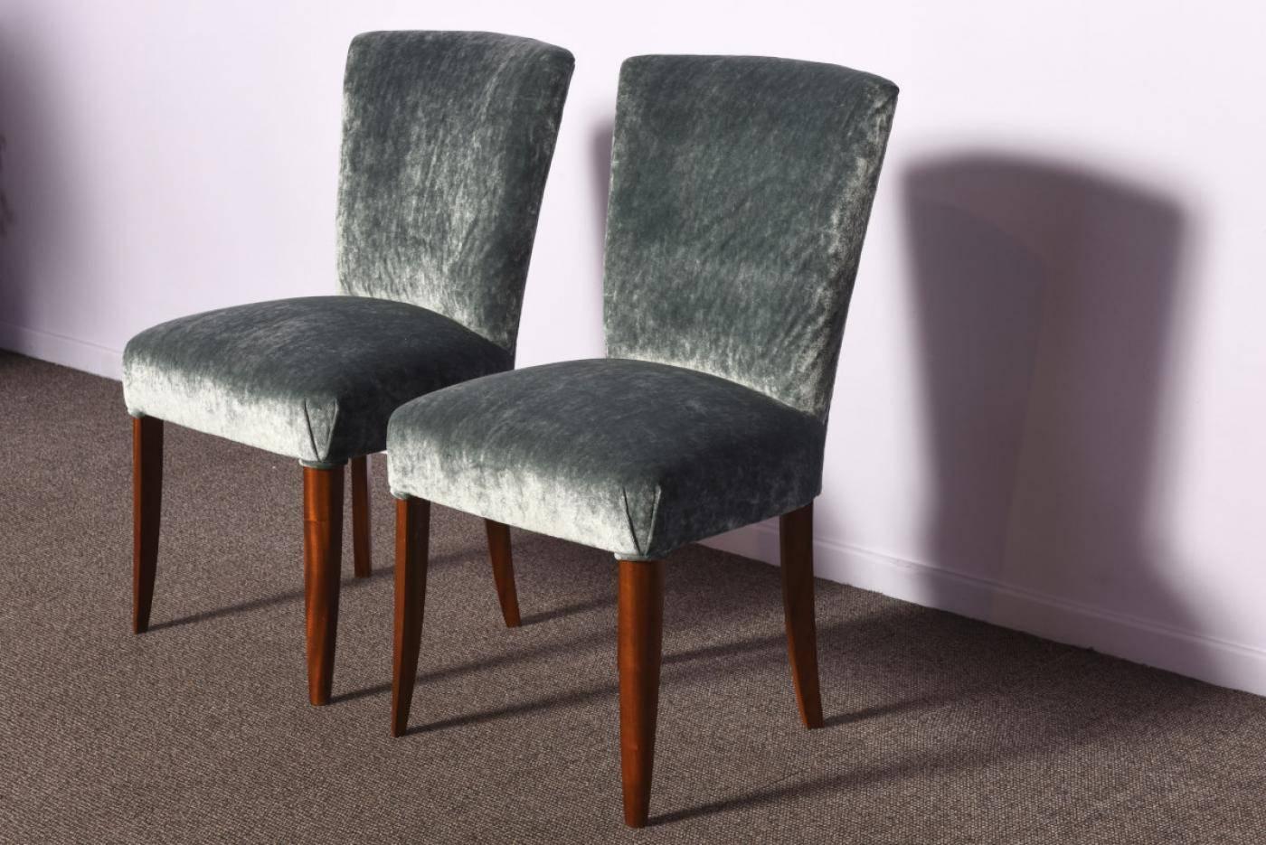 Velvet Set of Three Art Deco Chairs For Sale