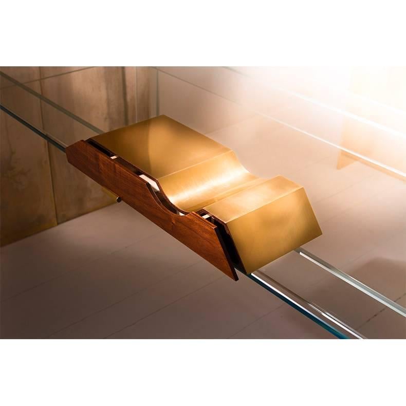 Modern Polished Brass and Walnut Desk Organizer