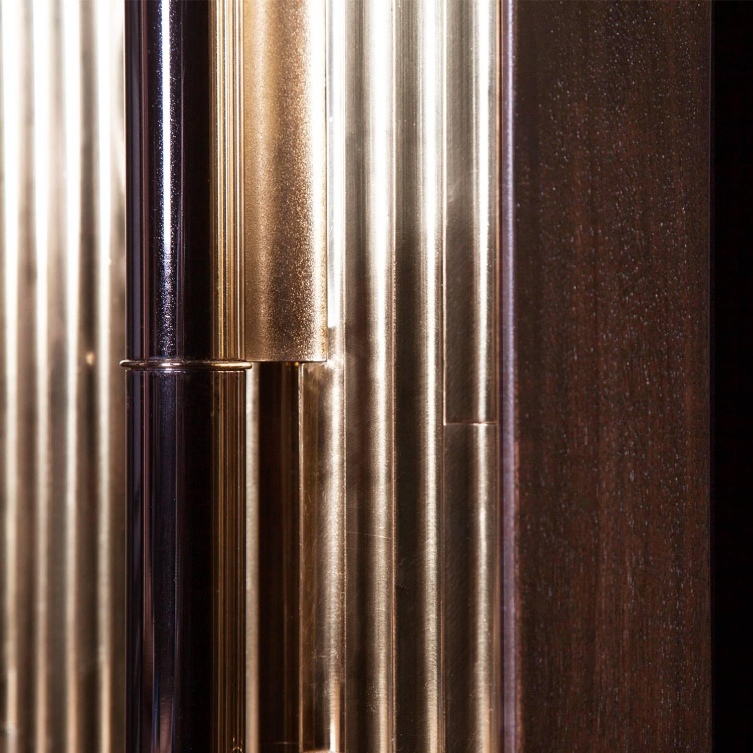 French Black Chrome and Wood Trabo Cabinet with Hand-Polished Brass Details