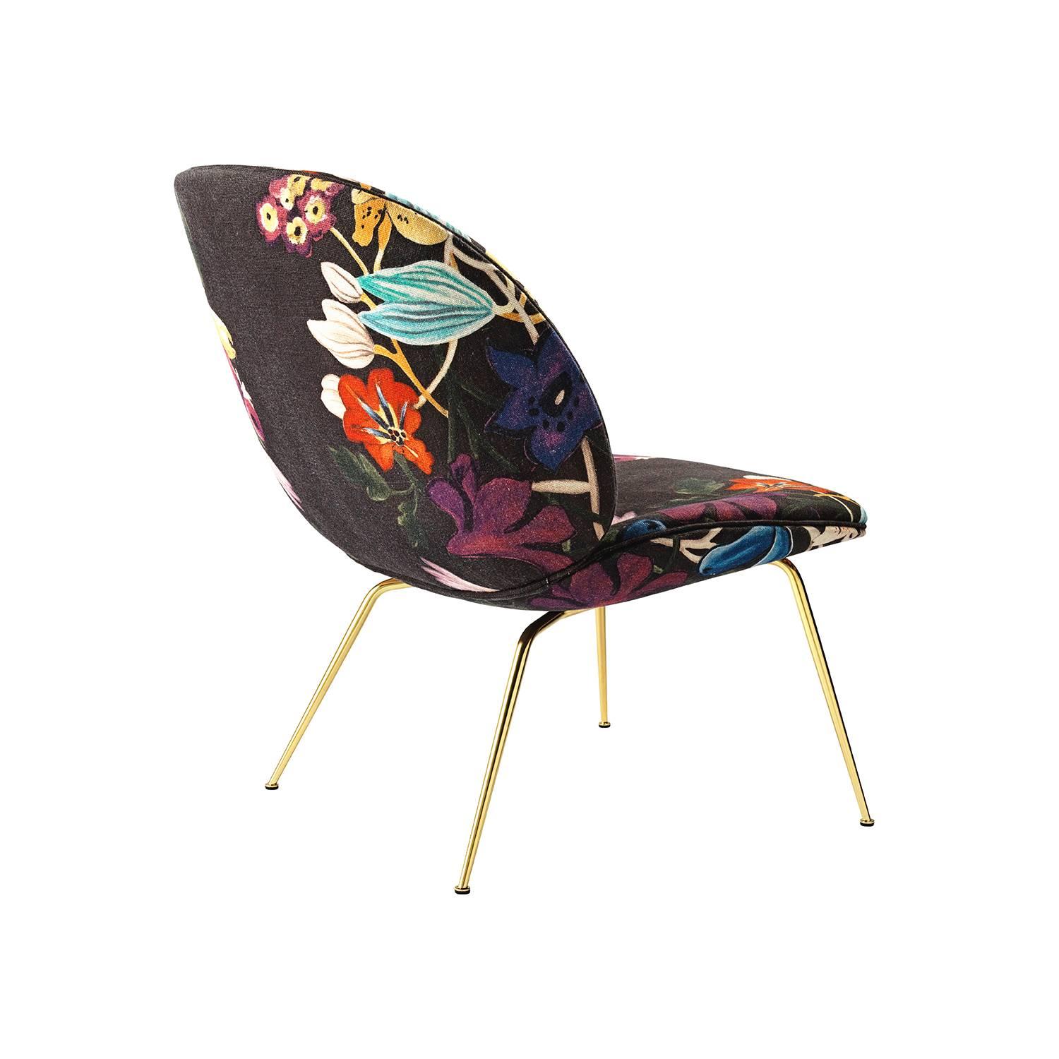 Beetle Lounge Chair Fully Upholstered with Piping & Semi Matt Brass Base 1