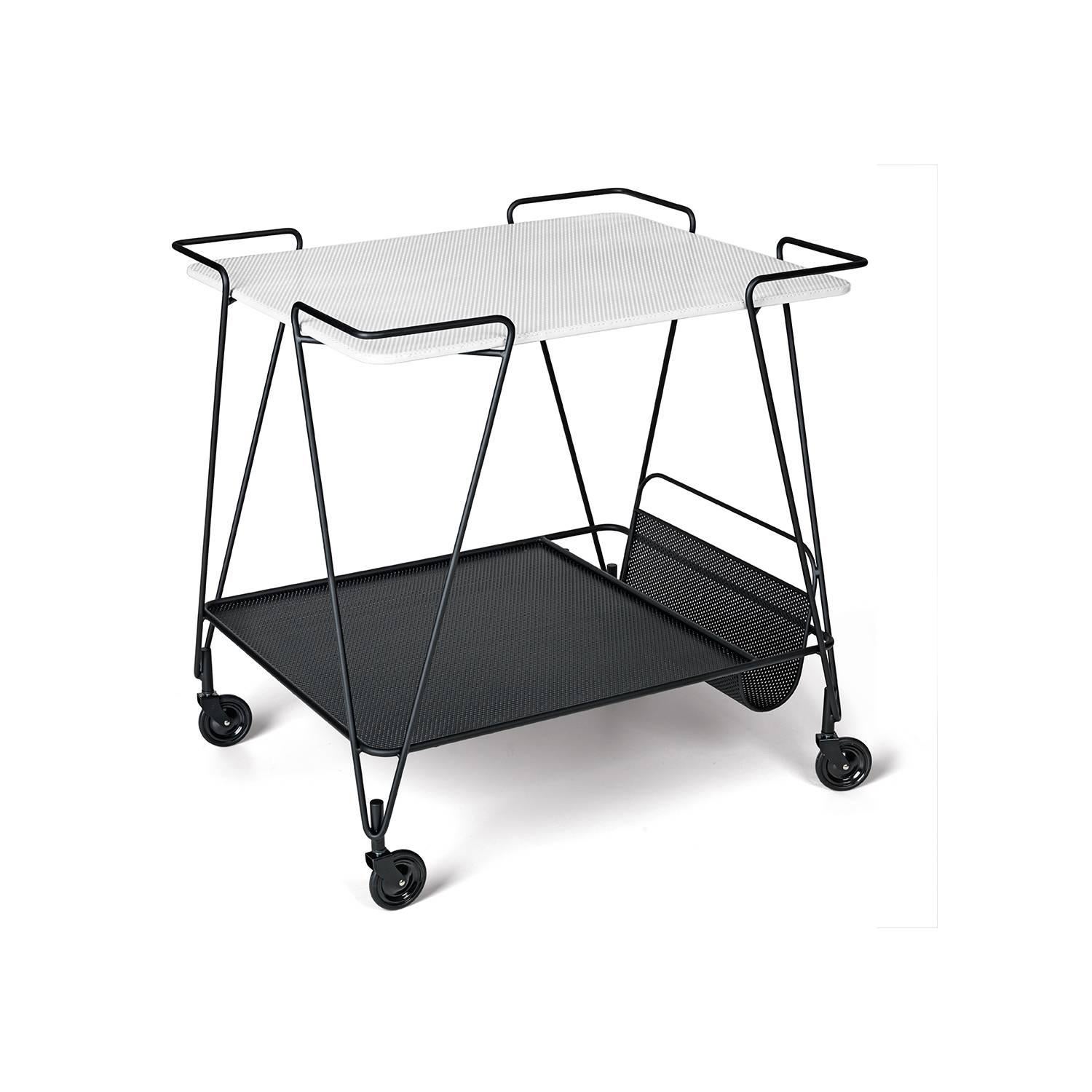 Danish Mathieu Matégot Metal Trolley with Two Trays, re-edition 
