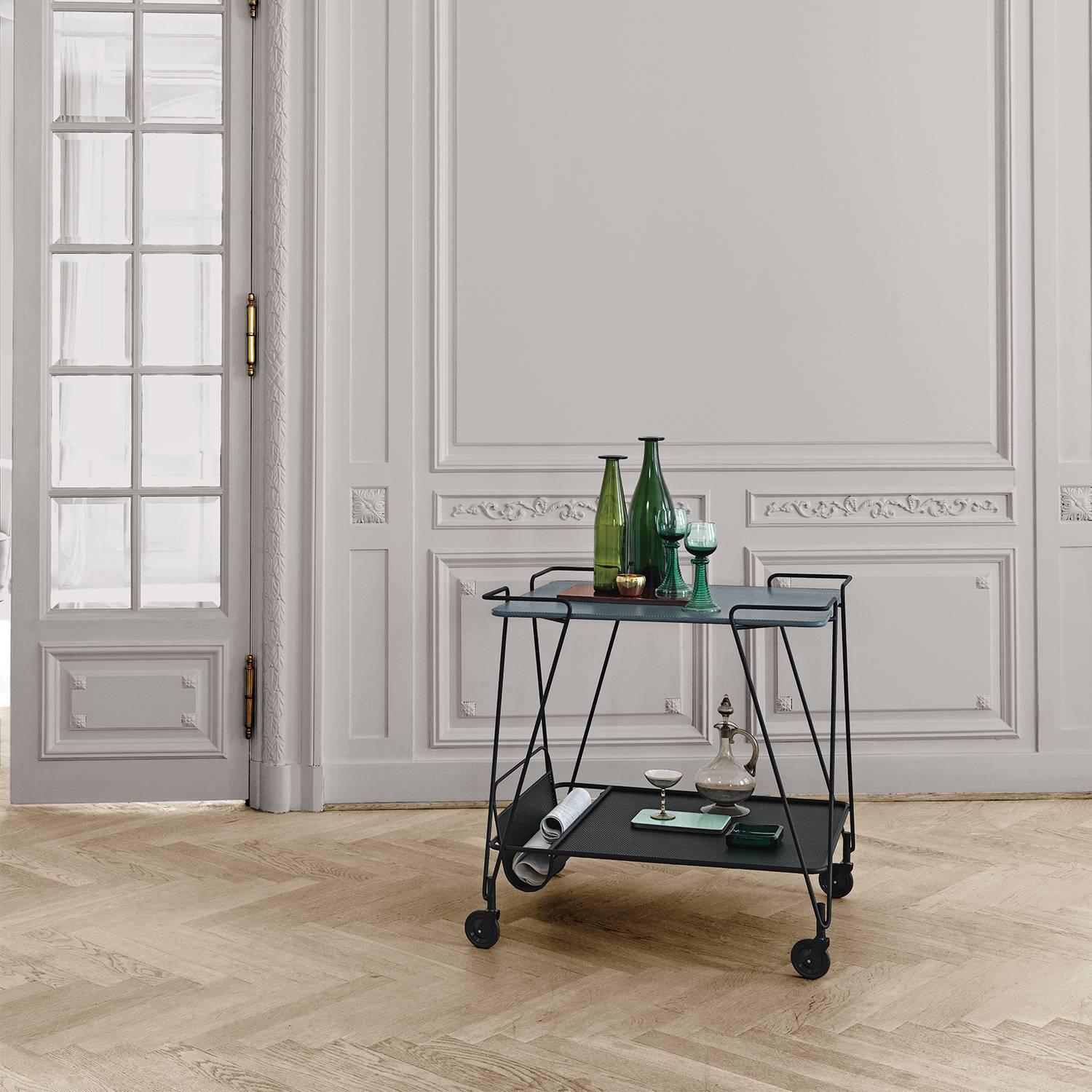 Mathieu Matégot Metal Trolley with Two Trays, re-edition  In Excellent Condition In Paris, FR