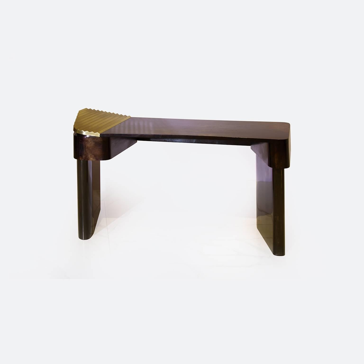 Blackened Elegantly Styled Modern Mahogany Veneer and Brass Writing Desk