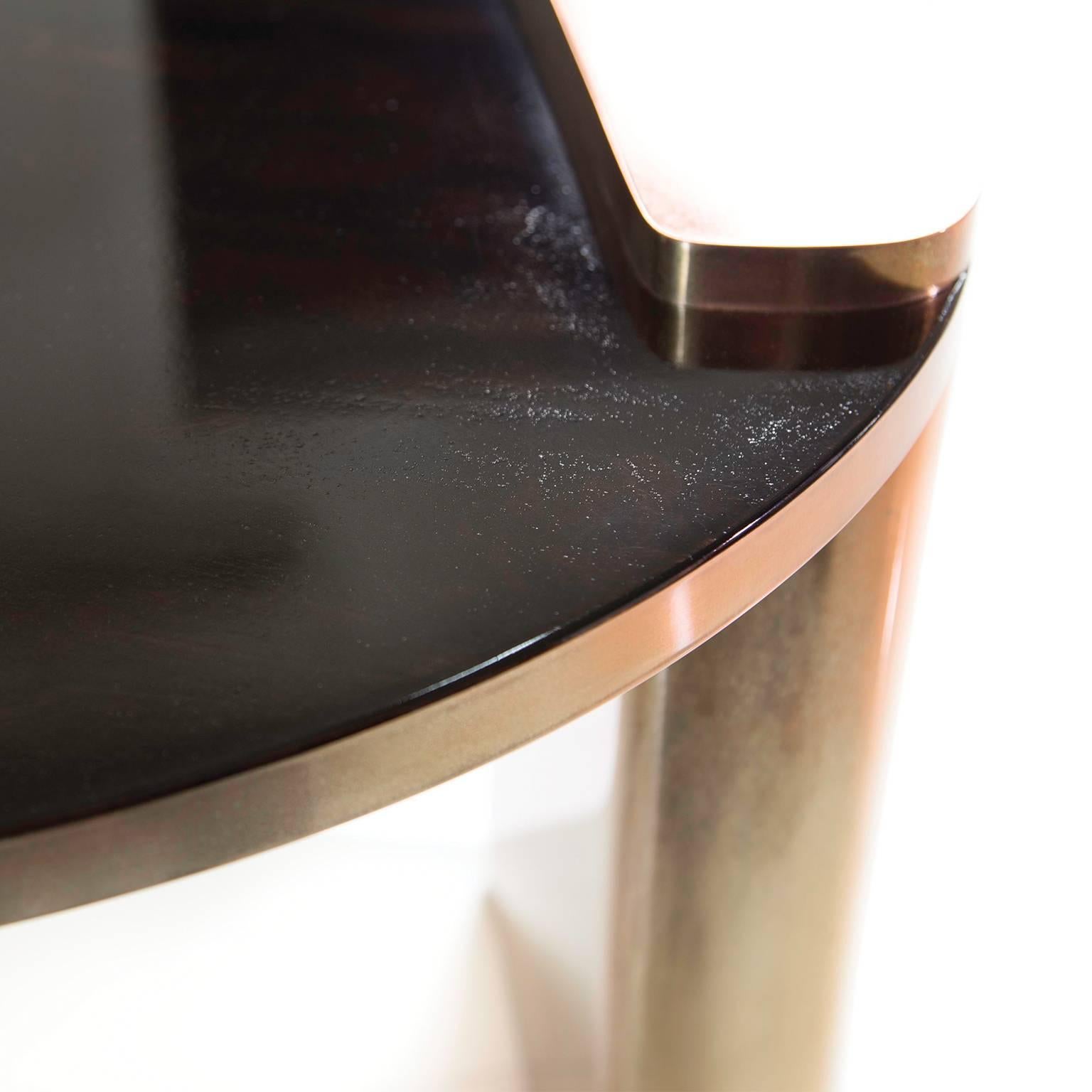 Modern New Moon Hand-Patinated Brass and Wood Veneer Cocktail Coffee Table For Sale
