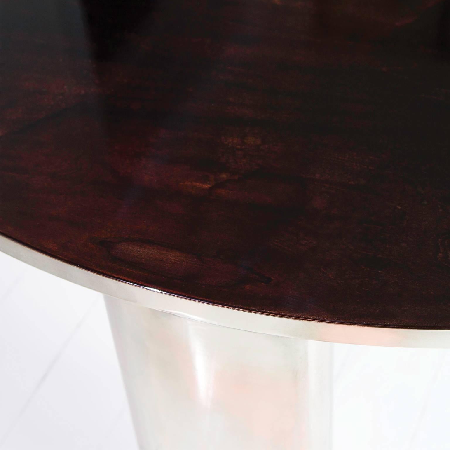 French New Moon Hand-Patinated Brass and Wood Veneer Cocktail Coffee Table For Sale