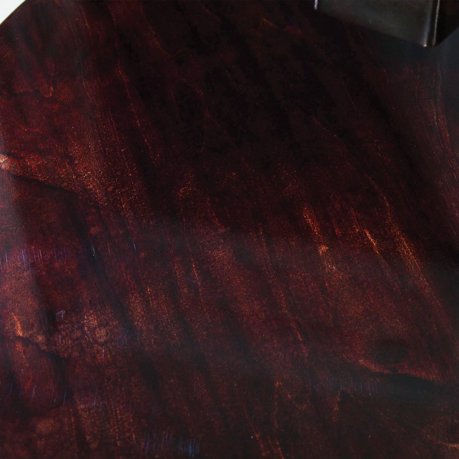 Contemporary New Moon Hand-Patinated Brass and Wood Veneer Cocktail Coffee Table For Sale